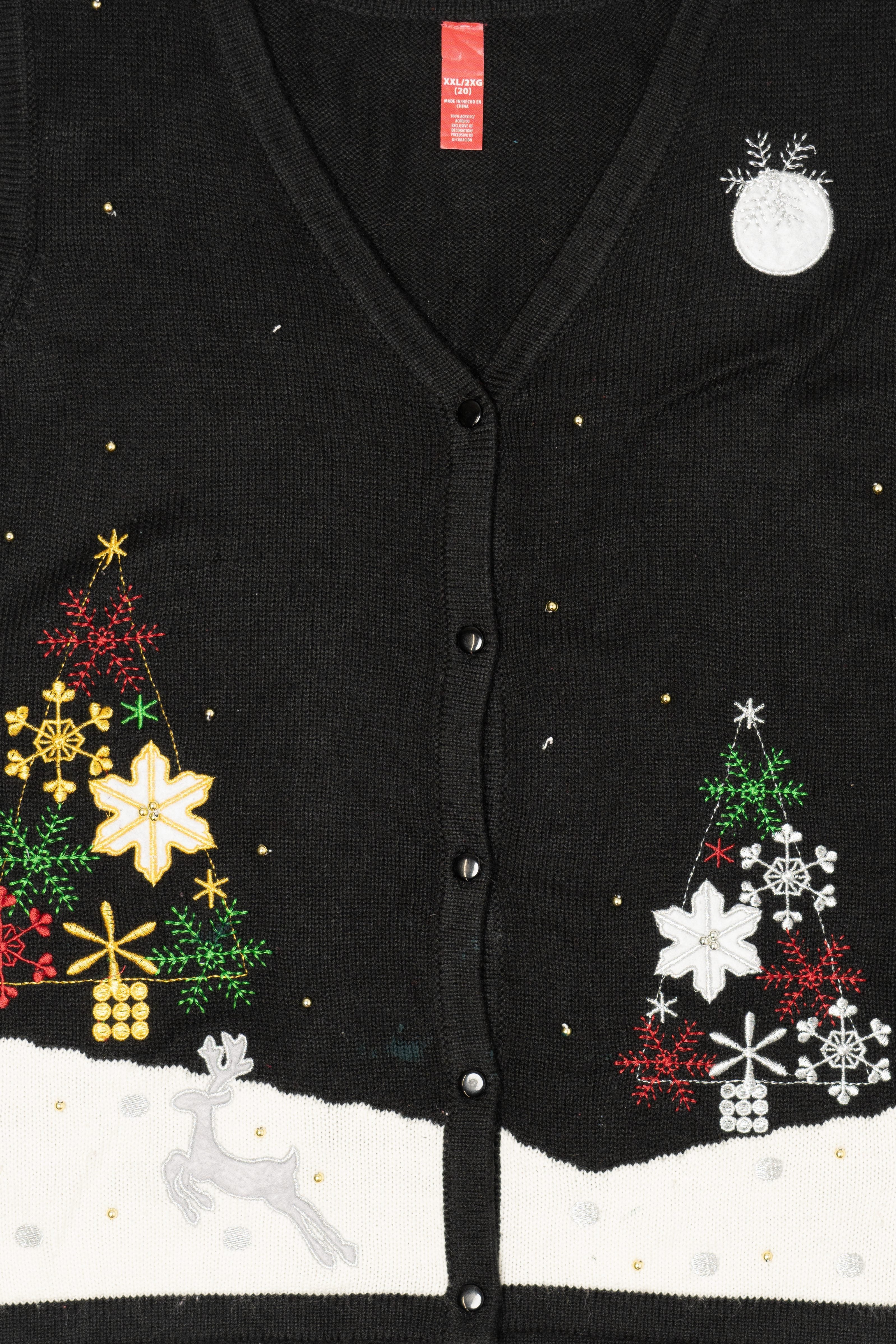 Vintage Black Reindeer In Snow Ugly Christmas Vest (2000s)