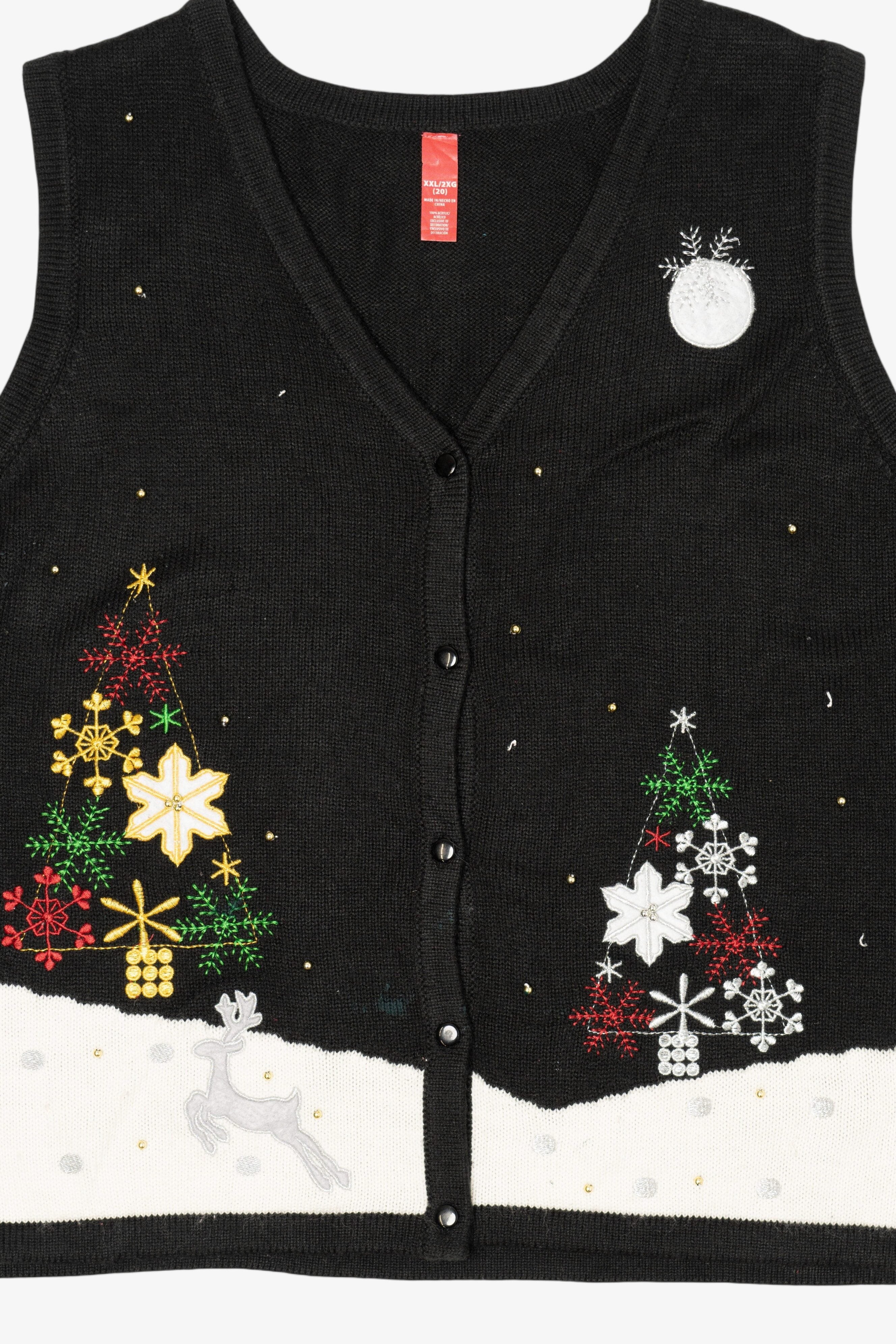 Vintage Black Reindeer In Snow Ugly Christmas Vest (2000s)