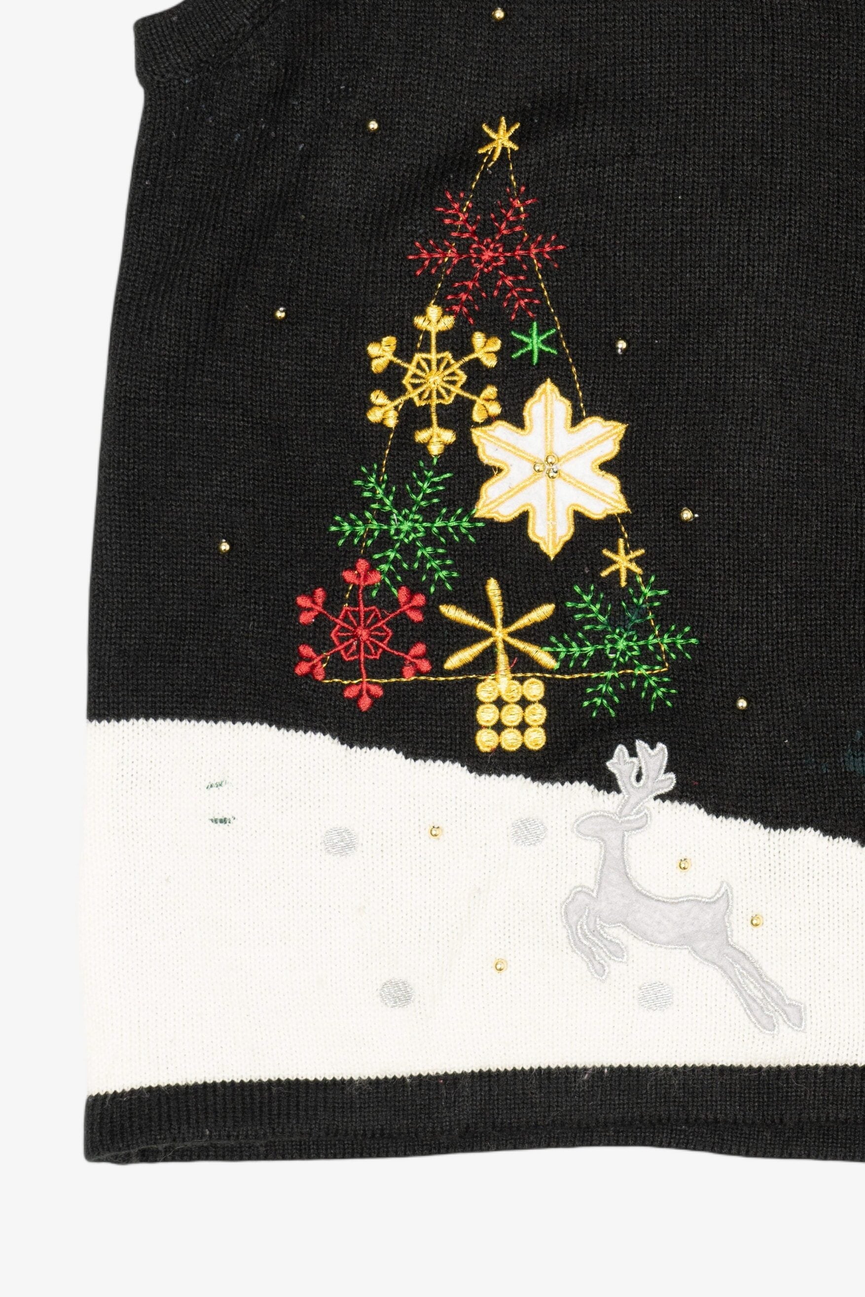 Vintage Black Reindeer In Snow Ugly Christmas Vest (2000s)