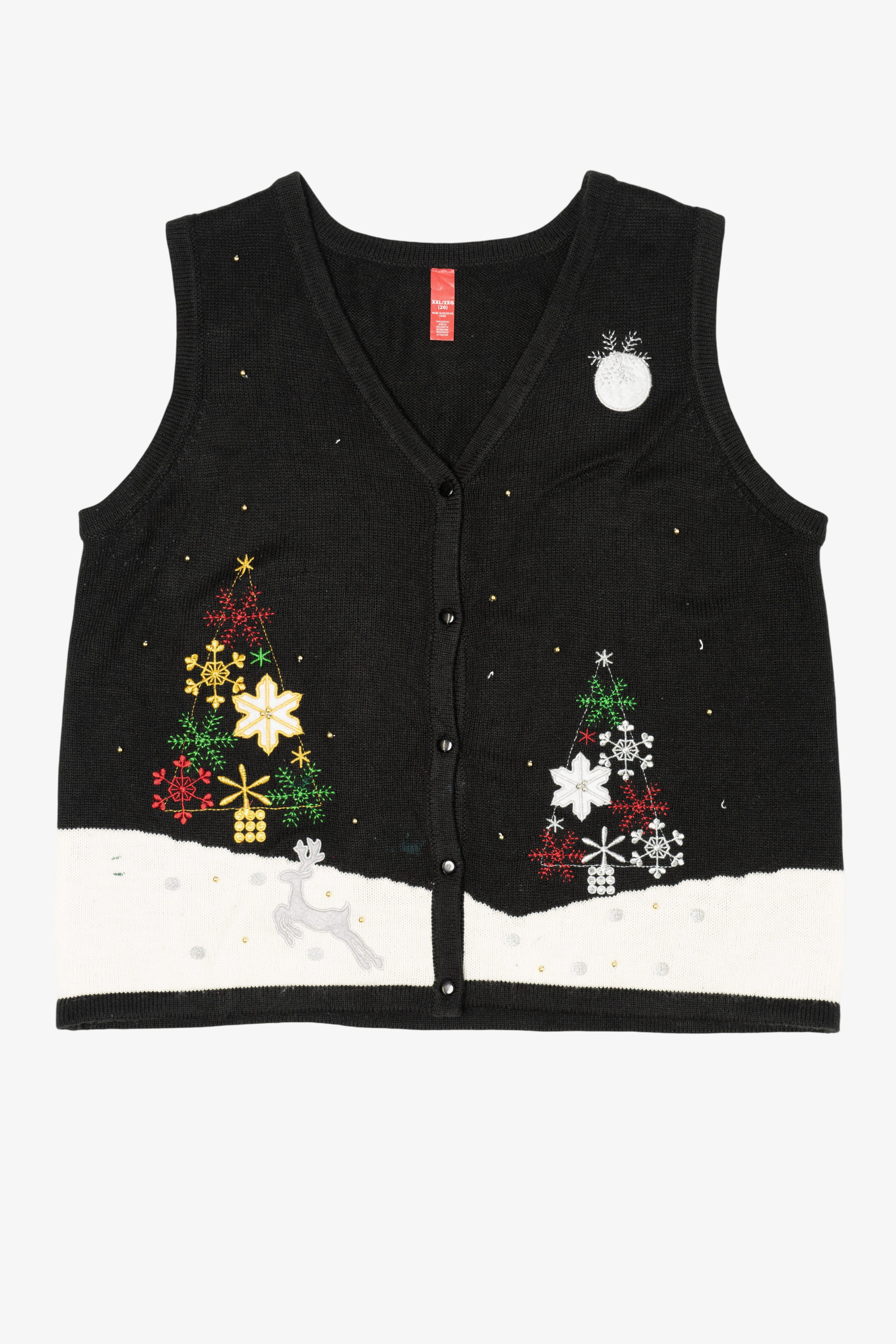 Vintage Black Reindeer In Snow Ugly Christmas Vest (2000s)