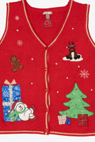 Vintage Red White Stag Snowman Ugly Christmas Vest (2000s)
