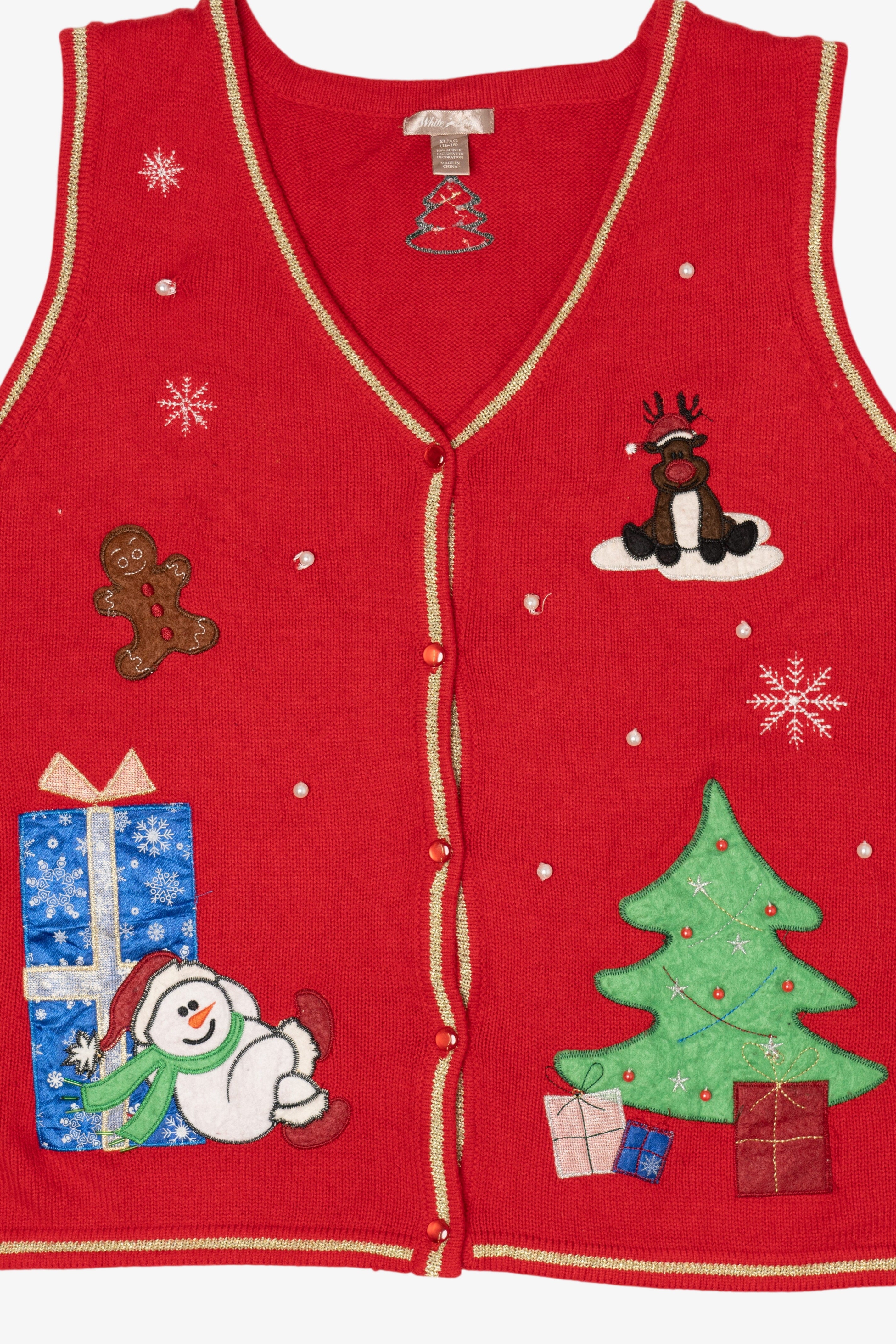 Vintage Red White Stag Snowman Ugly Christmas Vest (2000s)