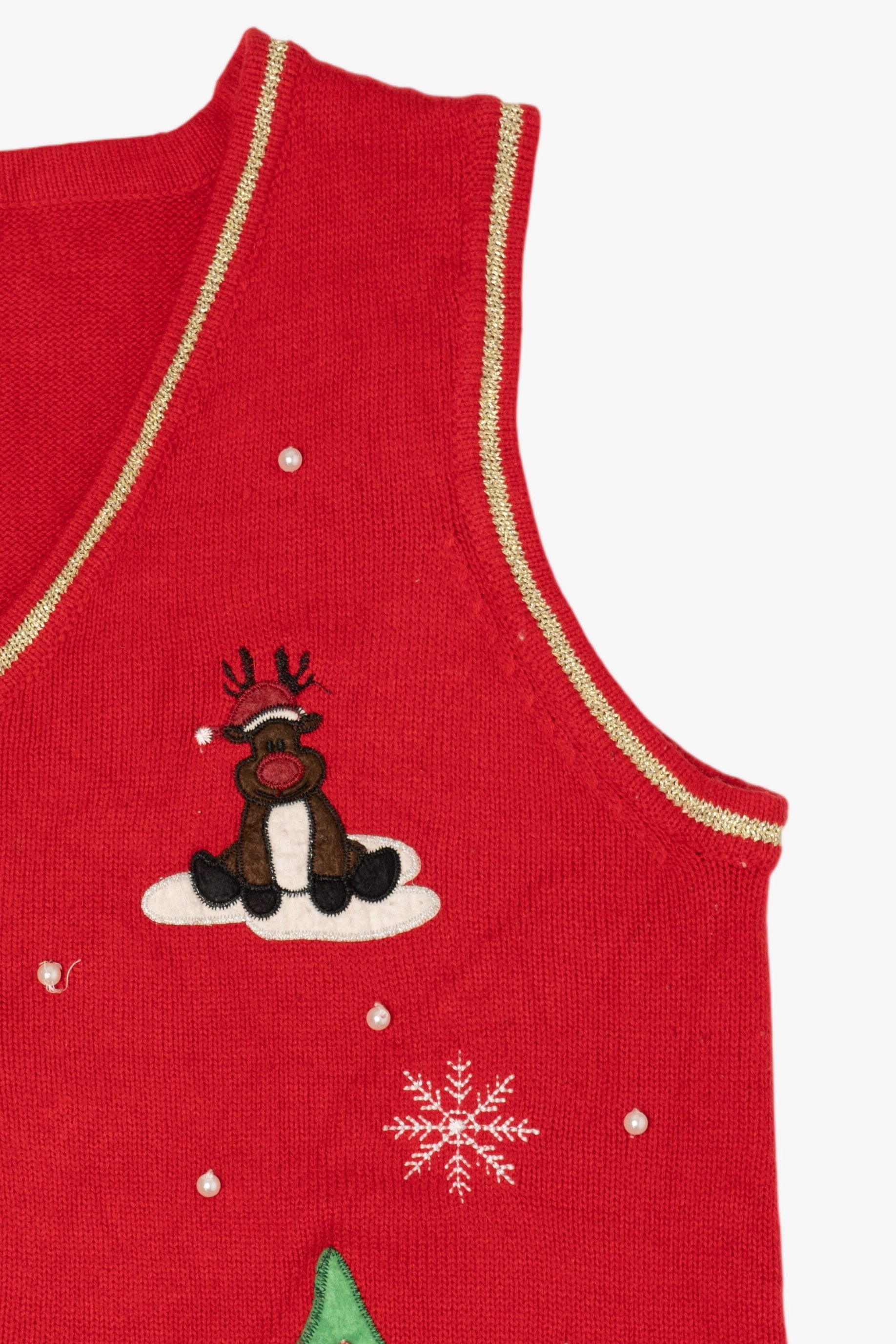 Vintage Red White Stag Snowman Ugly Christmas Vest (2000s)