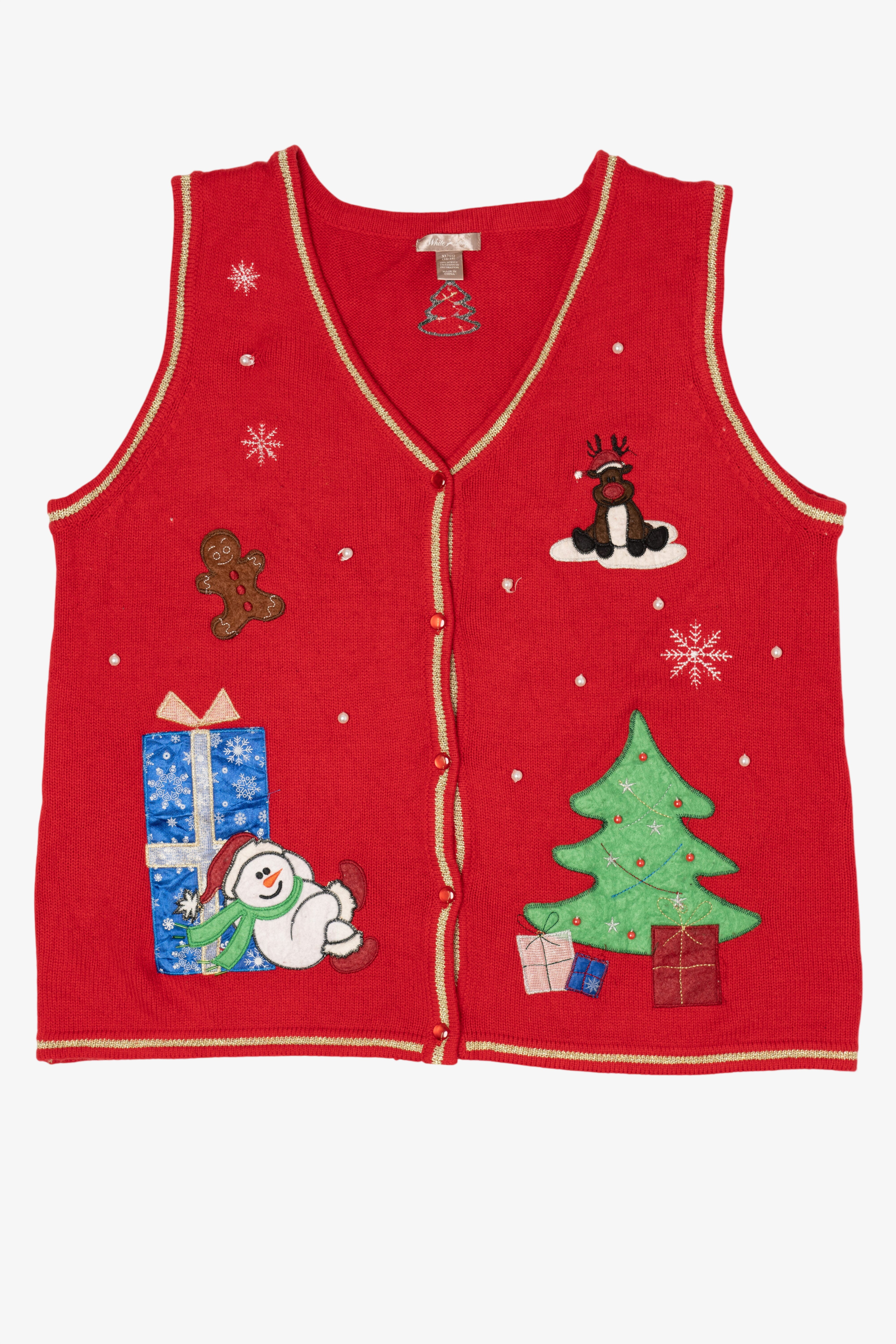 Vintage Red White Stag Snowman Ugly Christmas Vest (2000s)