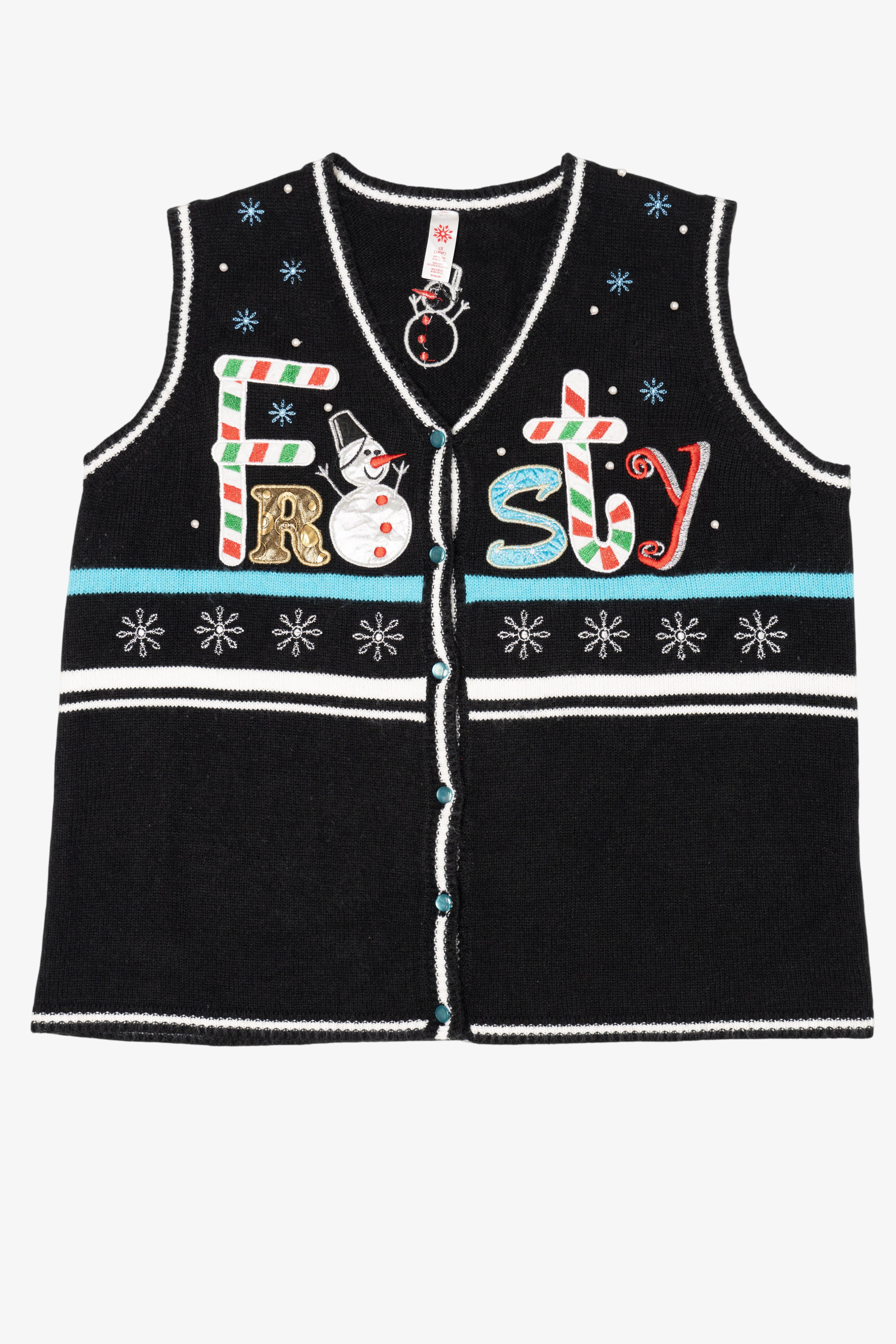 Vintage Black "Frosty" Snowmen Ugly Christmas Vest (2000s)