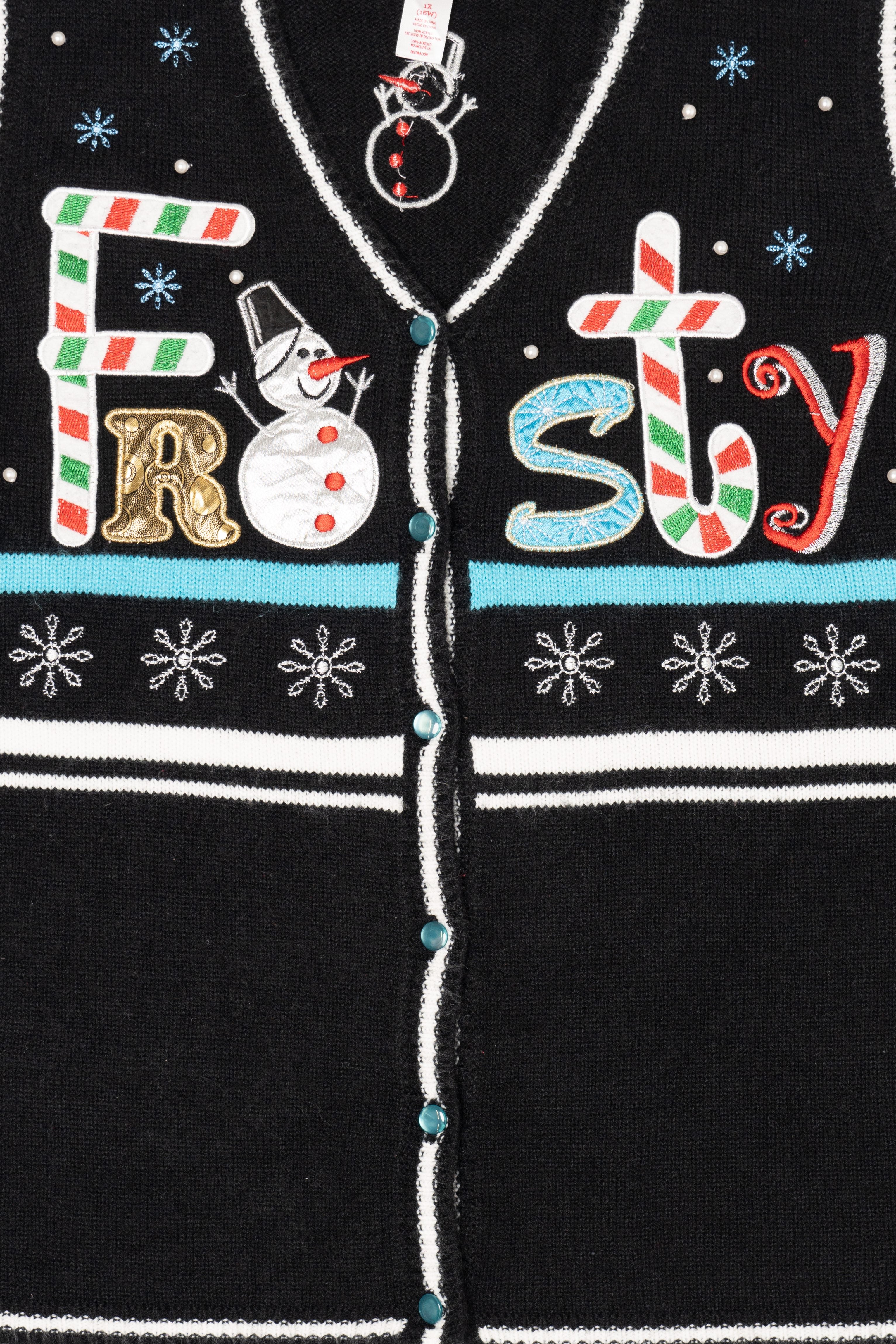 Vintage Black "Frosty" Snowmen Ugly Christmas Vest (2000s)