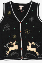 Vintage Black White Stag Reindeer Ugly Christmas Vest (2000s)