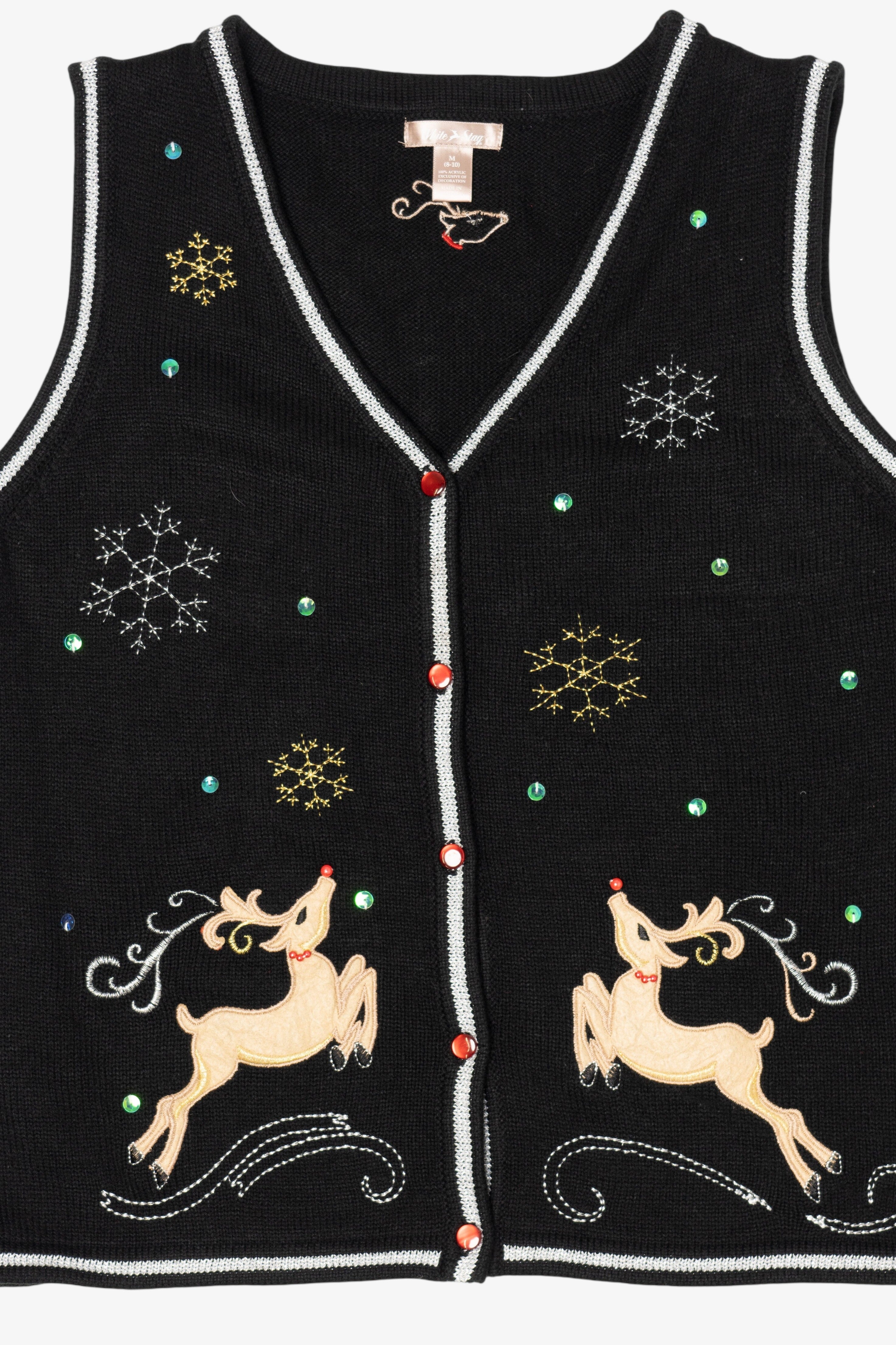Vintage Black White Stag Reindeer Ugly Christmas Vest (2000s)