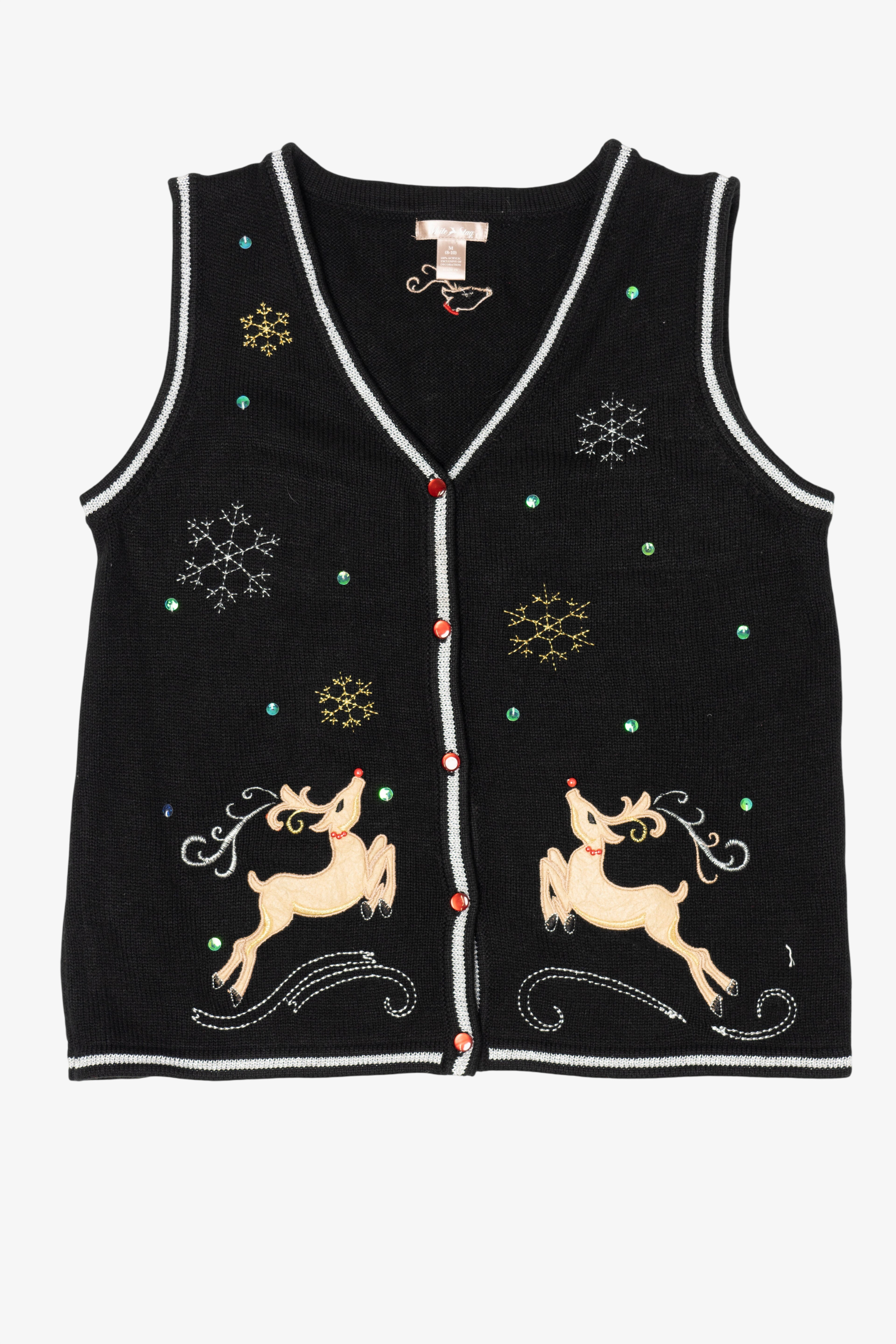 Vintage Black White Stag Reindeer Ugly Christmas Vest (2000s)