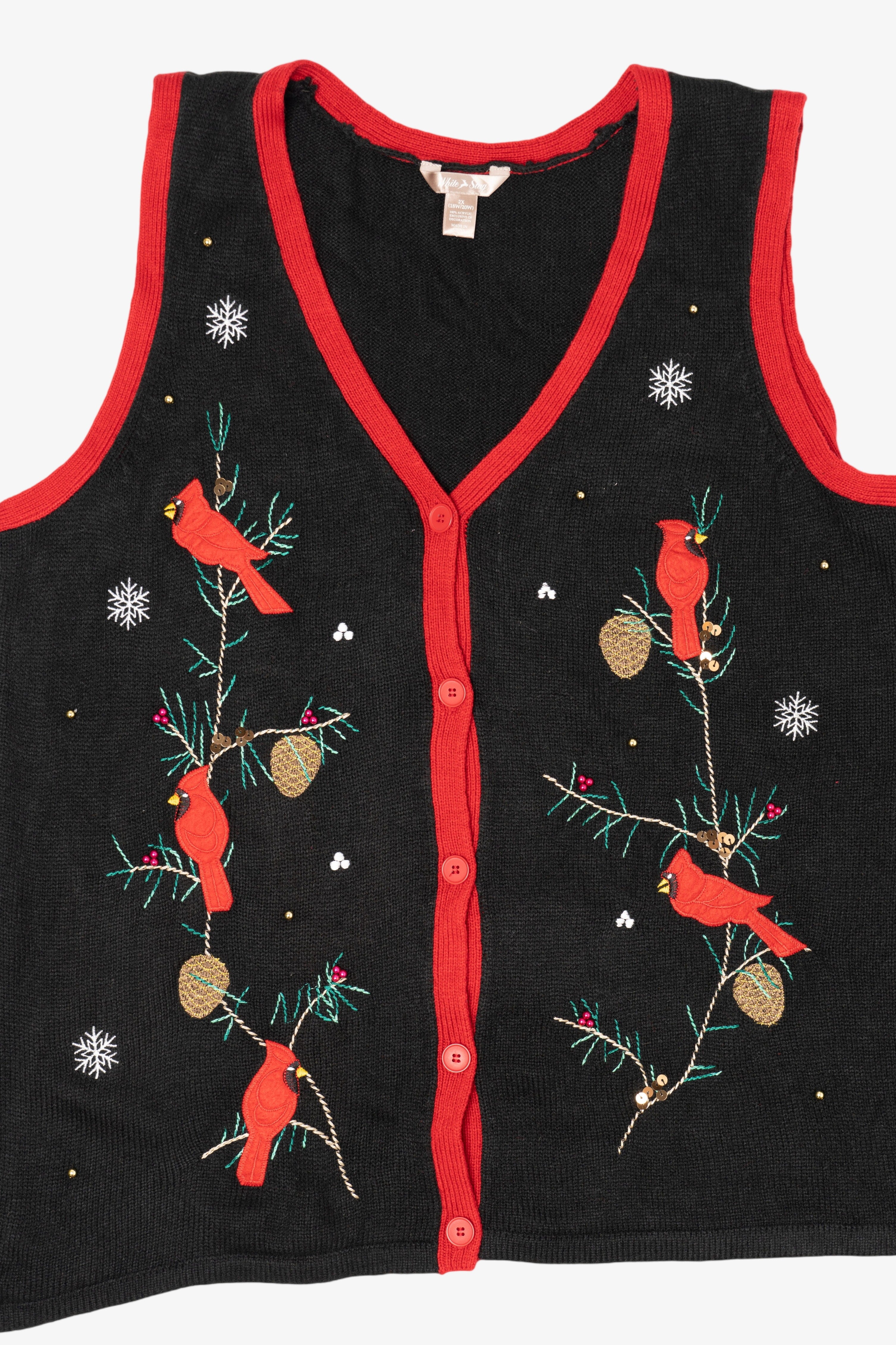 Vintage Black White Stag Cardinals Ugly Christmas Vest (2000s)