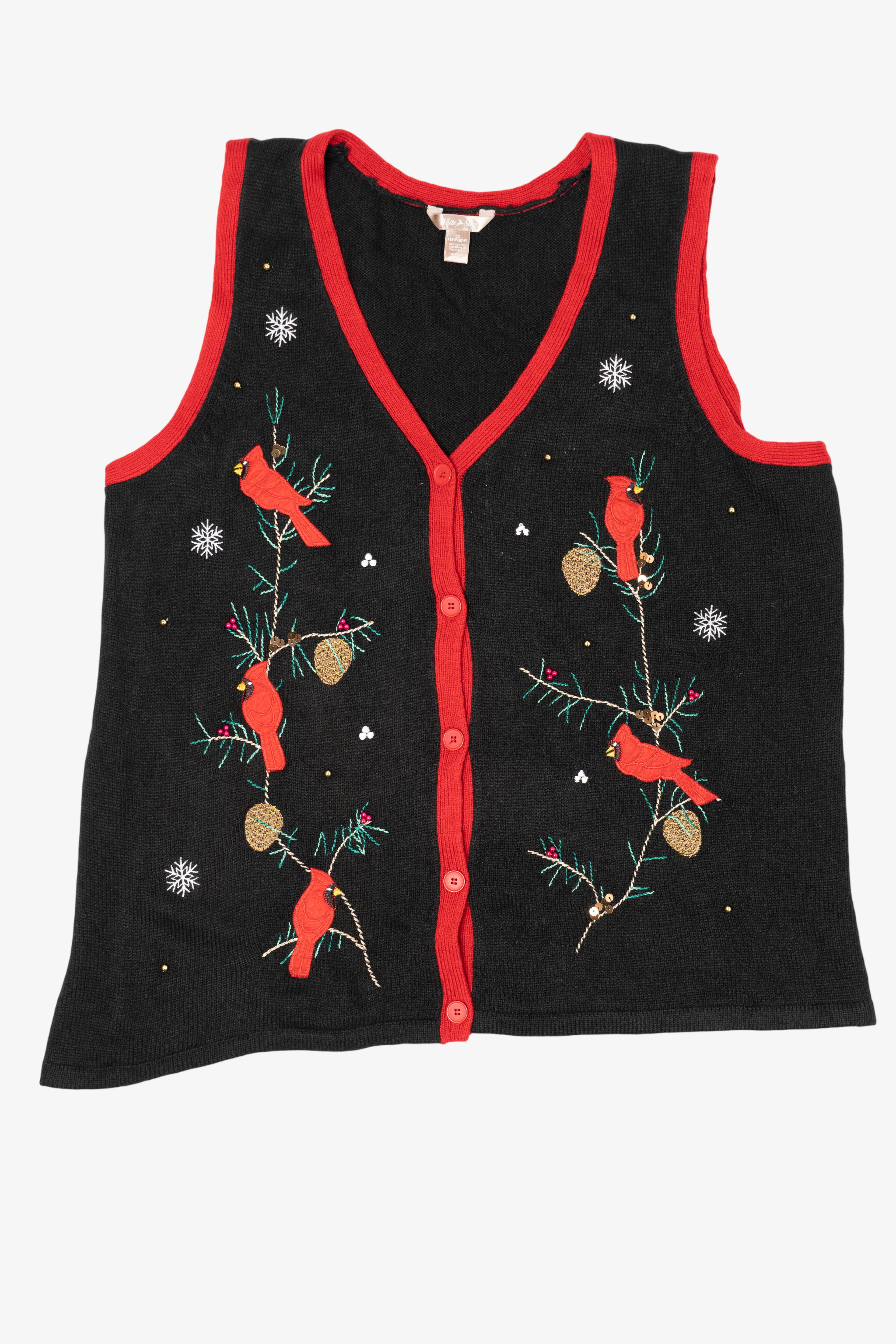 Vintage Black White Stag Cardinals Ugly Christmas Vest (2000s)