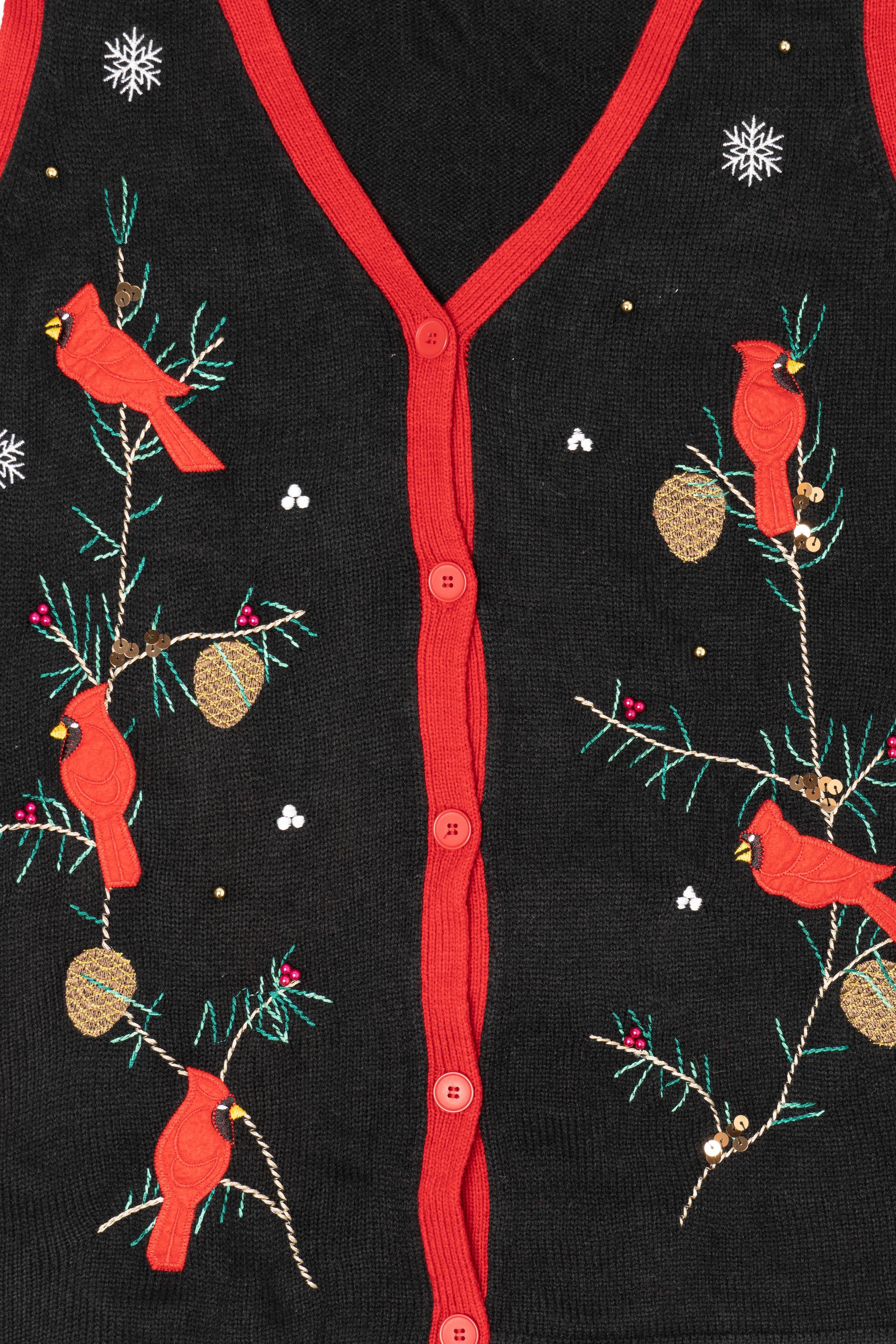 Vintage Black White Stag Cardinals Ugly Christmas Vest (2000s)