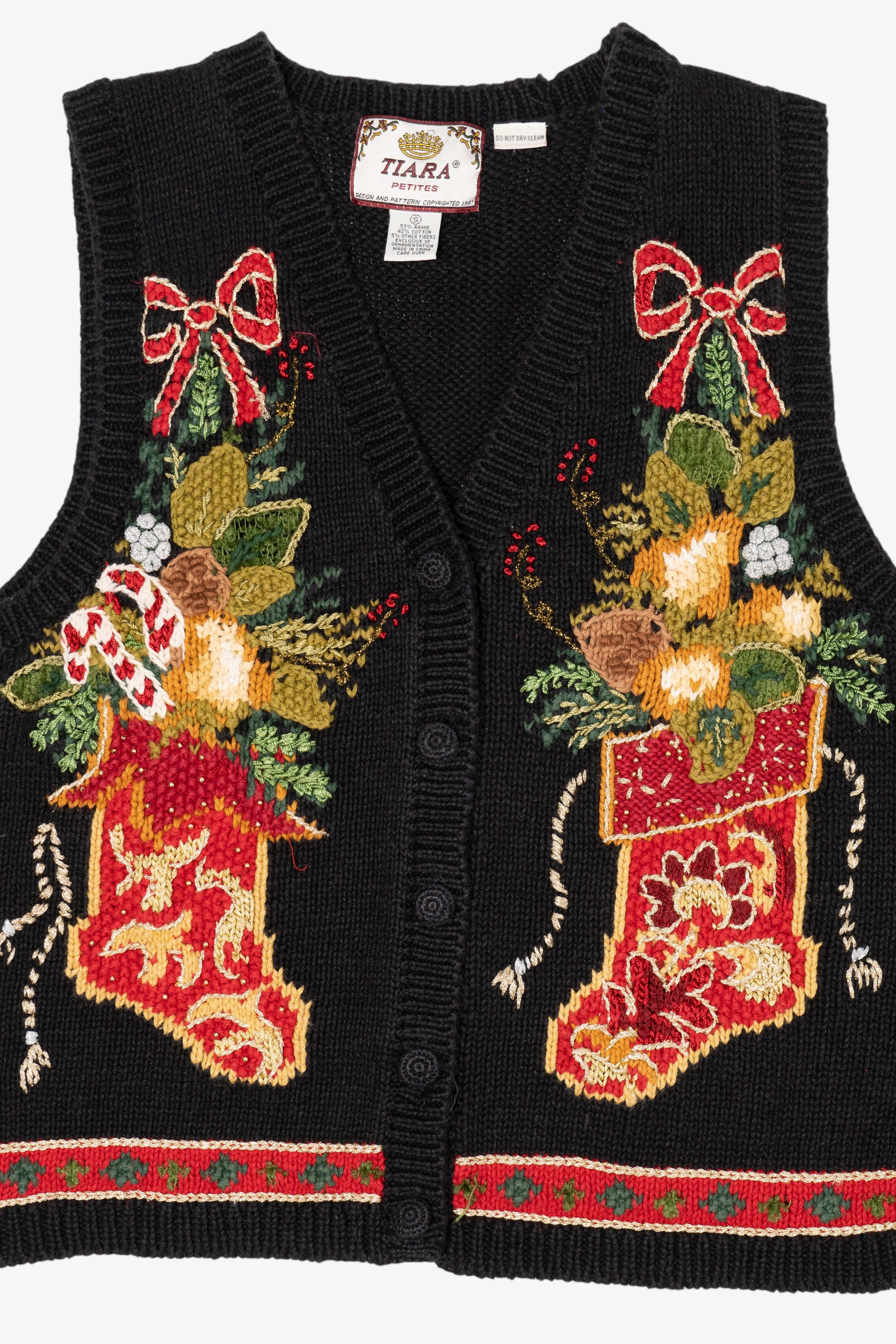 Vintage Black Tiara Stockings Ugly Christmas Vest (1990s)