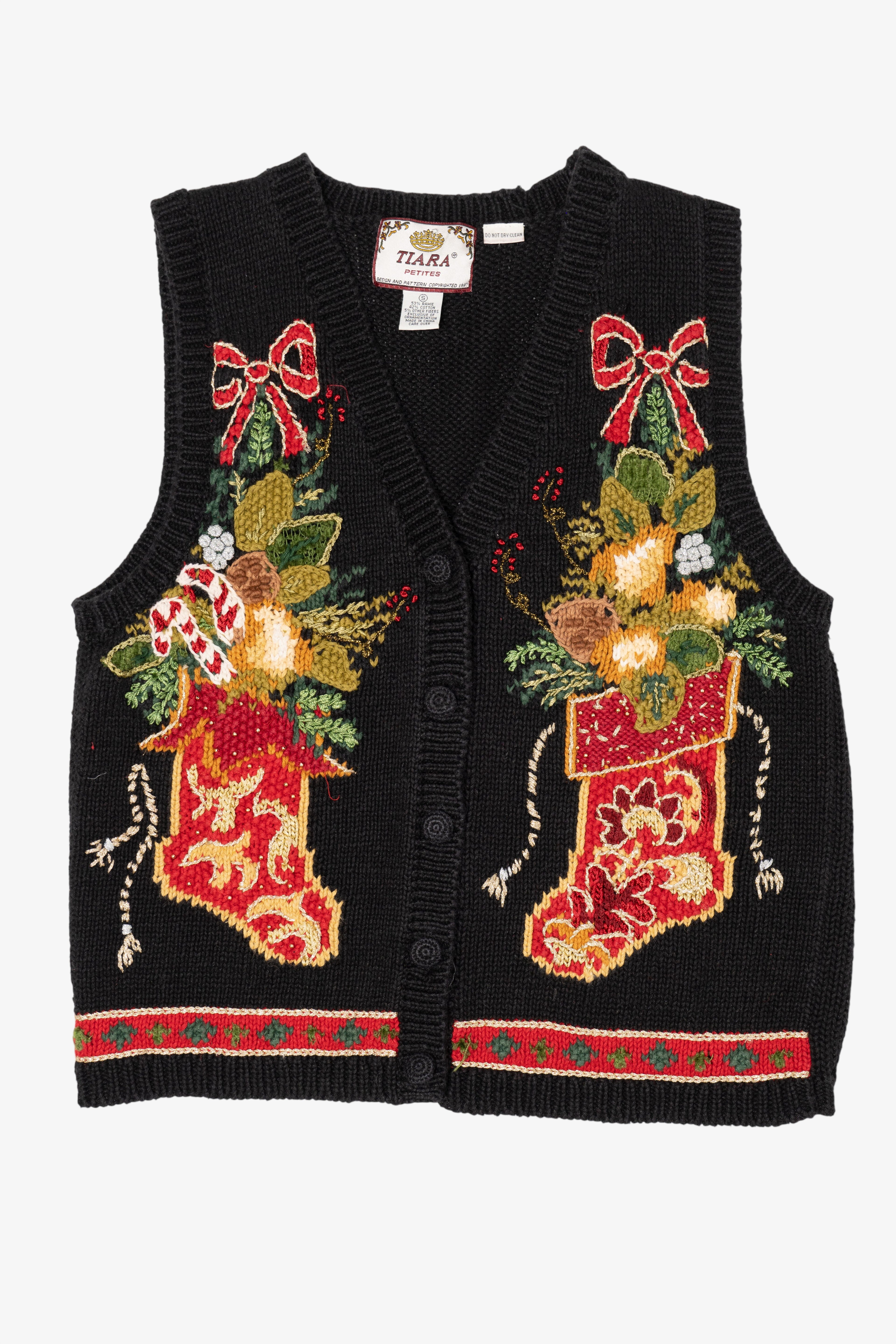 Vintage Black Tiara Stockings Ugly Christmas Vest (1990s)