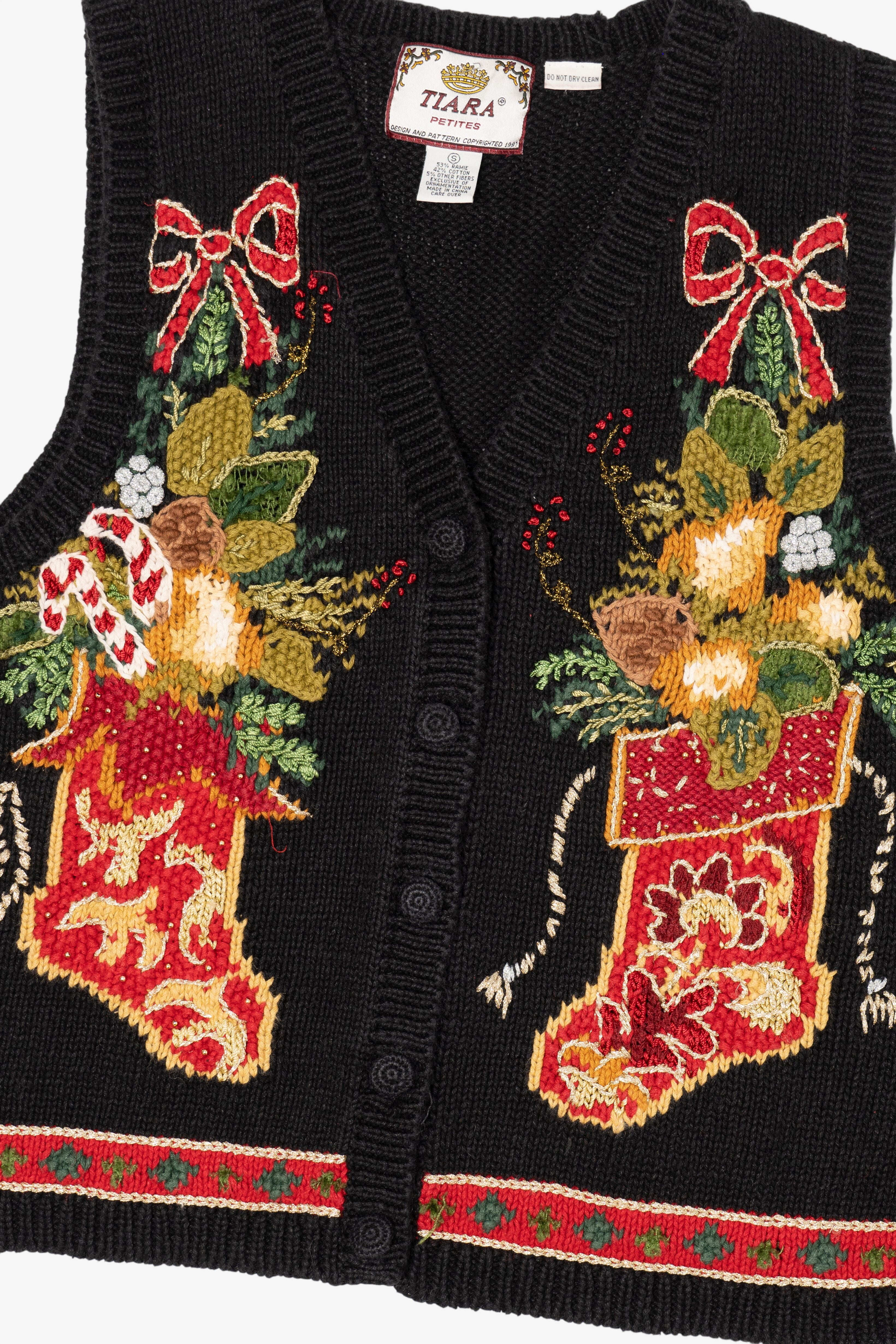 Vintage Black Tiara Stockings Ugly Christmas Vest (1990s)