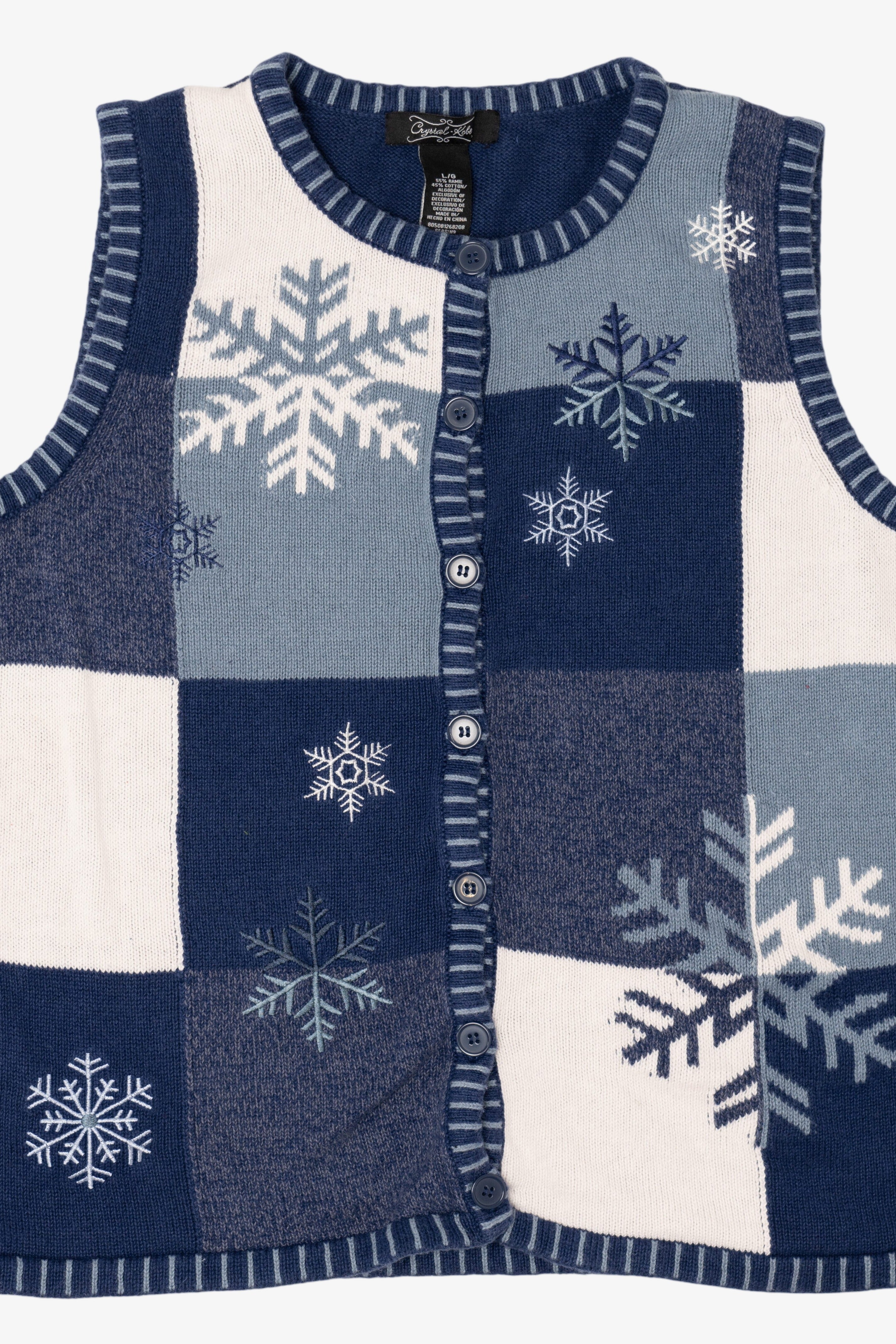 Vintage Blue Crystal Kobe Snowflakes Ugly Christmas Vest (2000s)