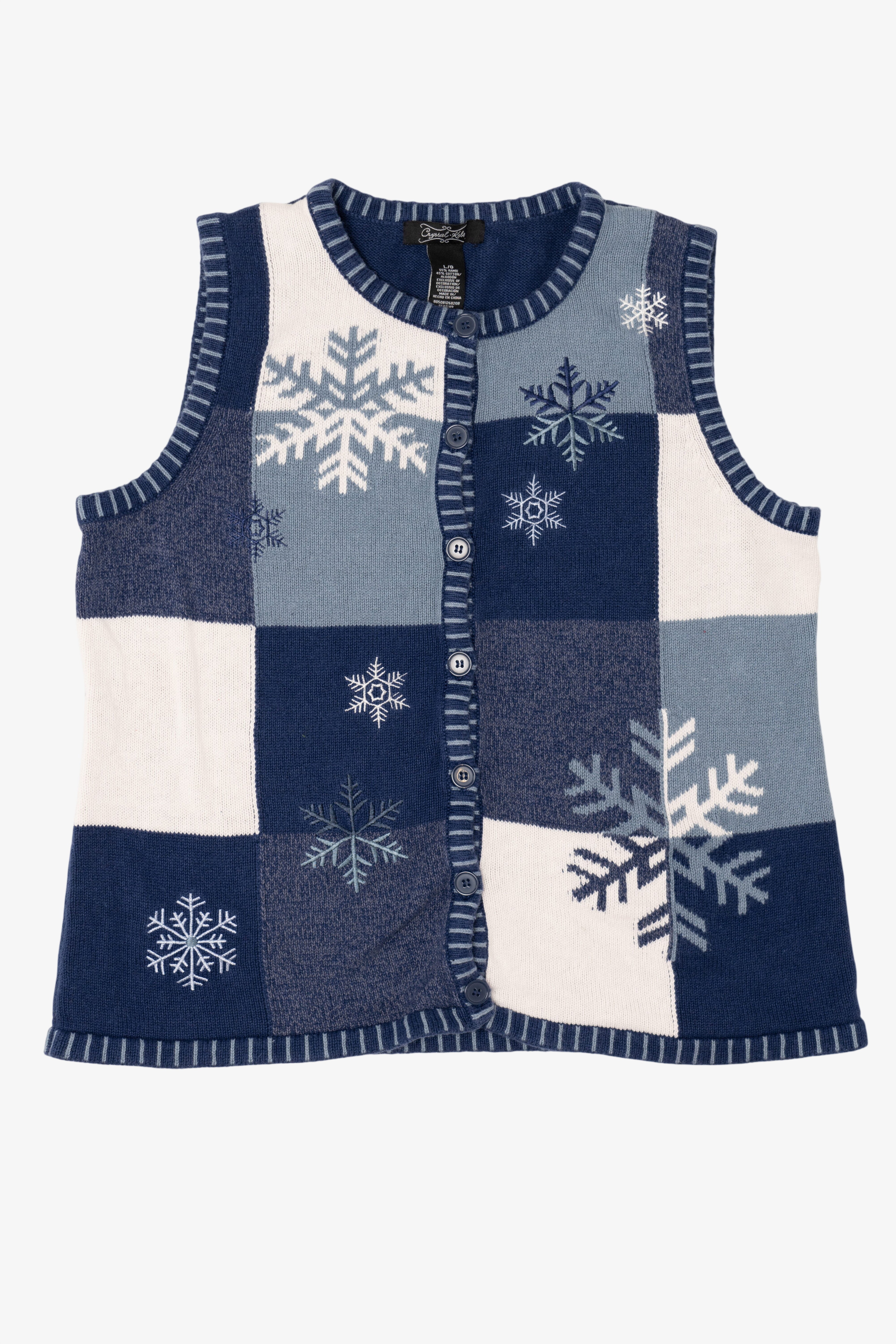 Vintage Blue Crystal Kobe Snowflakes Ugly Christmas Vest (2000s)