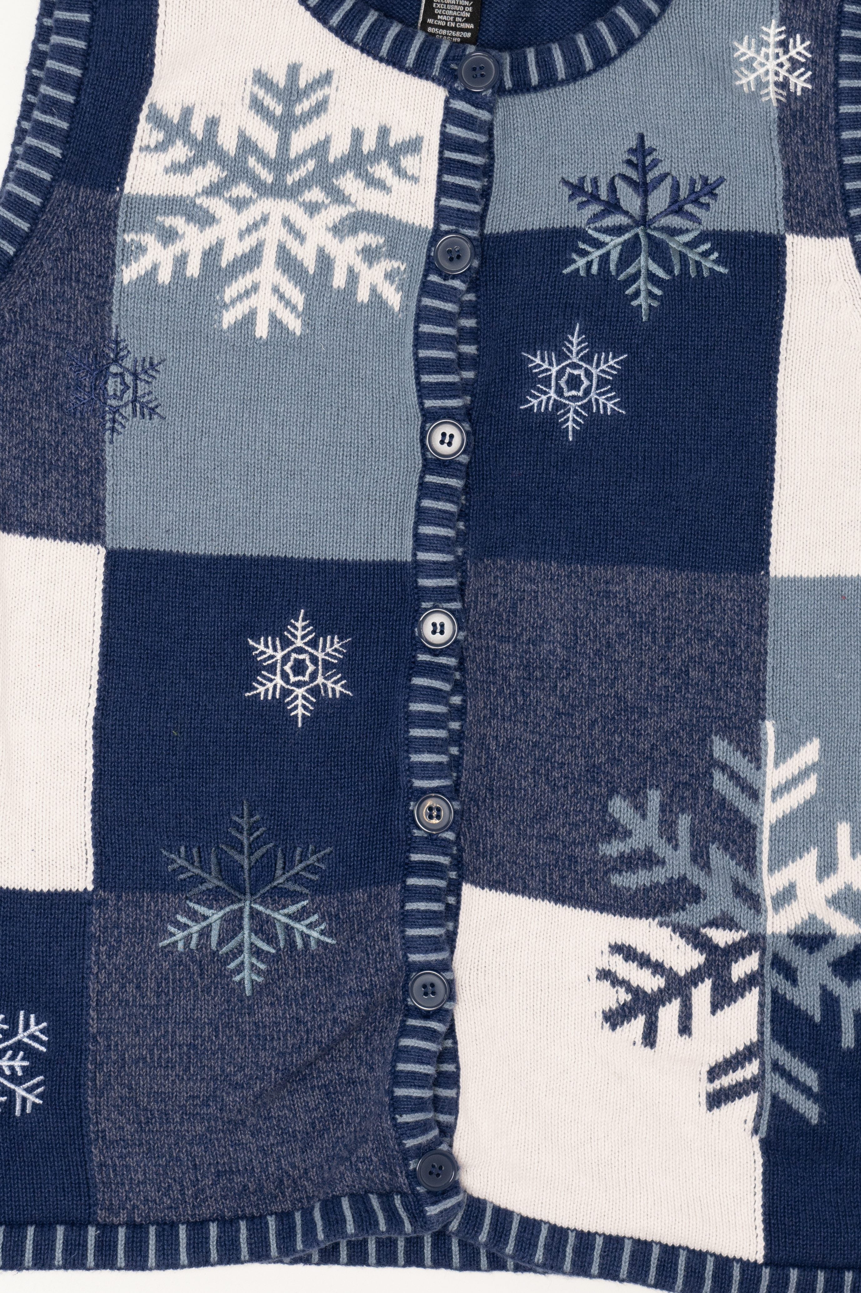 Vintage Blue Crystal Kobe Snowflakes Ugly Christmas Vest (2000s)