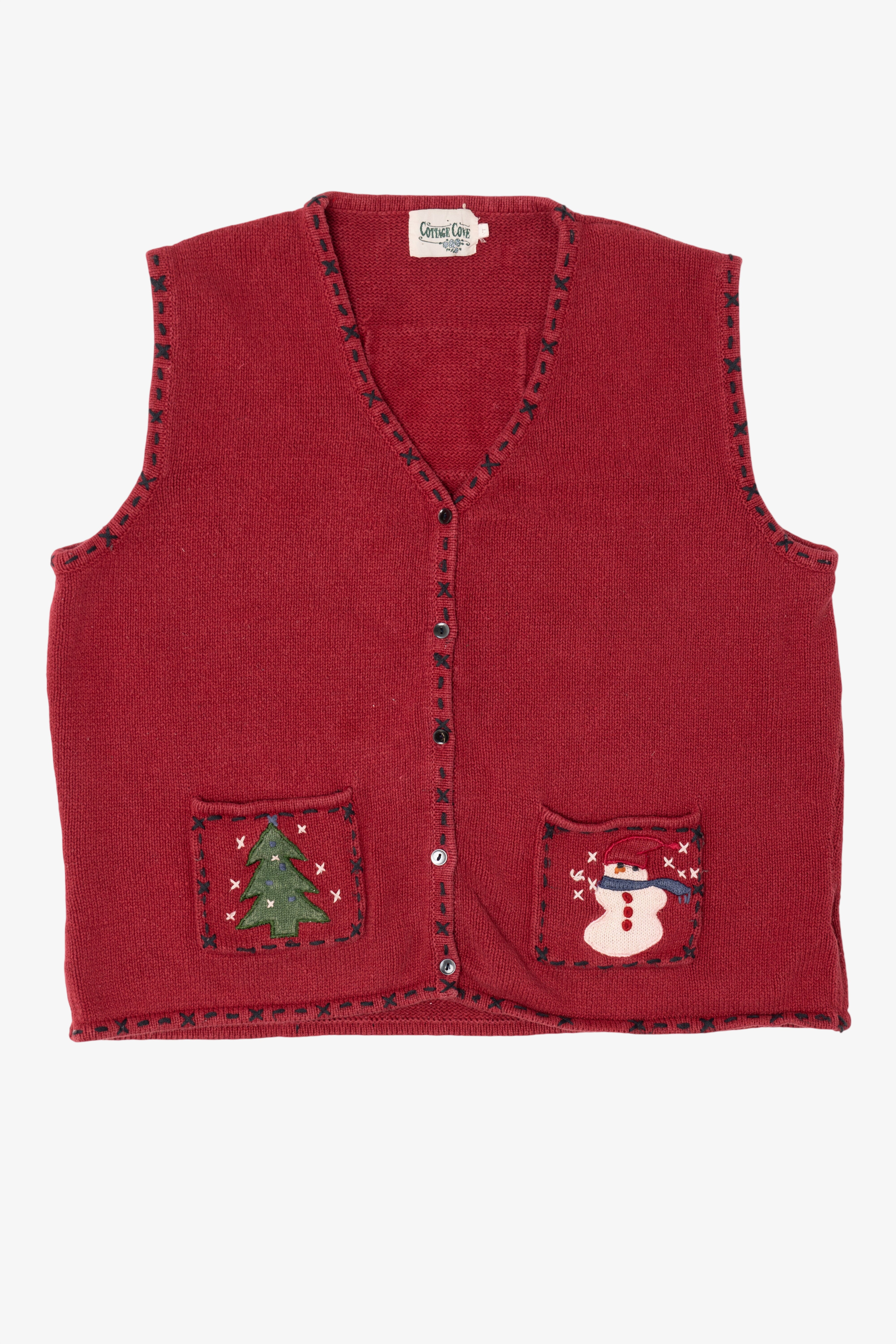 Vintage Red Cottage Cove Ugly Christmas Pocket Vest (1990s)