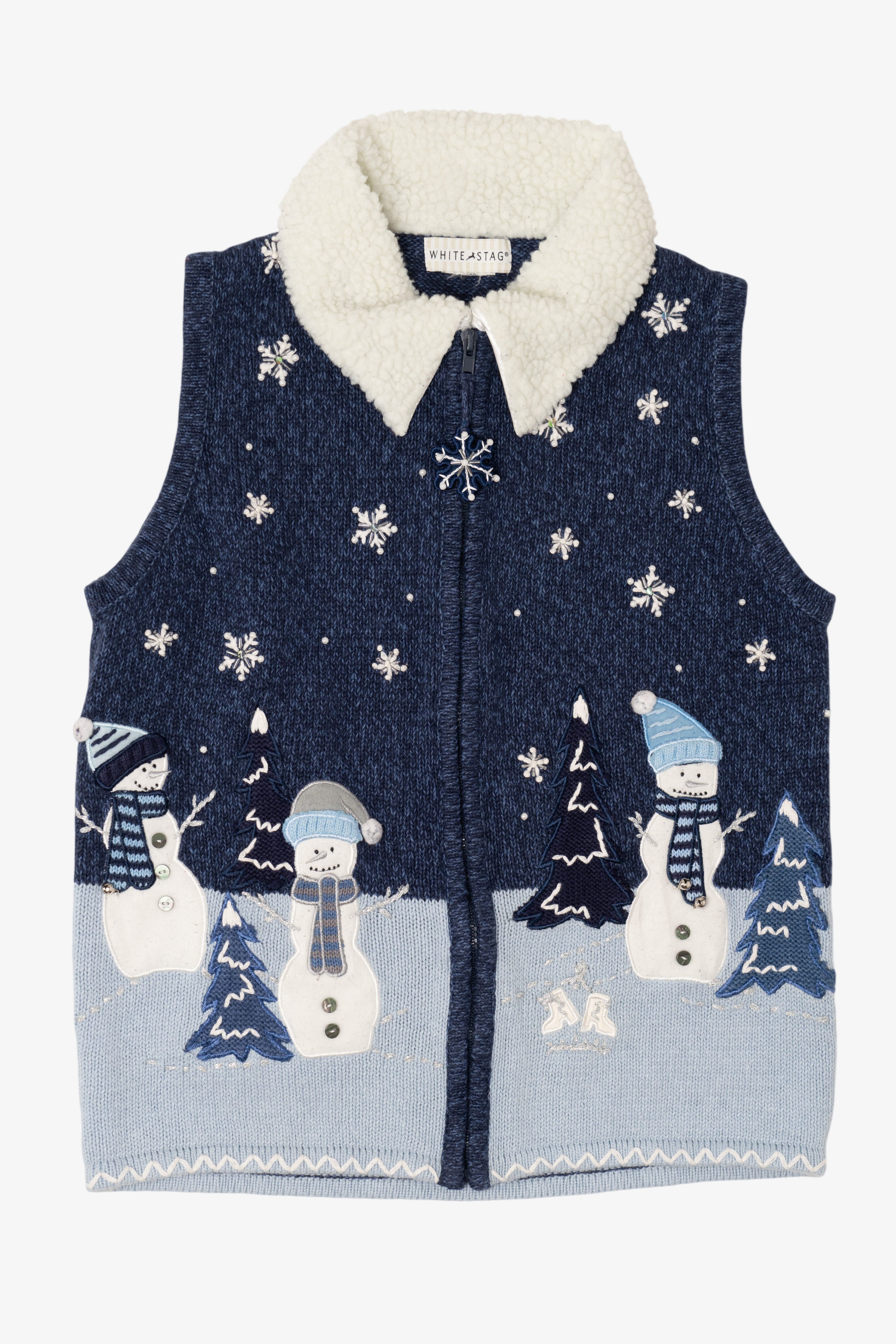 Vintage Blue White Stag Snowmen Ugly Christmas Vest (2000s)