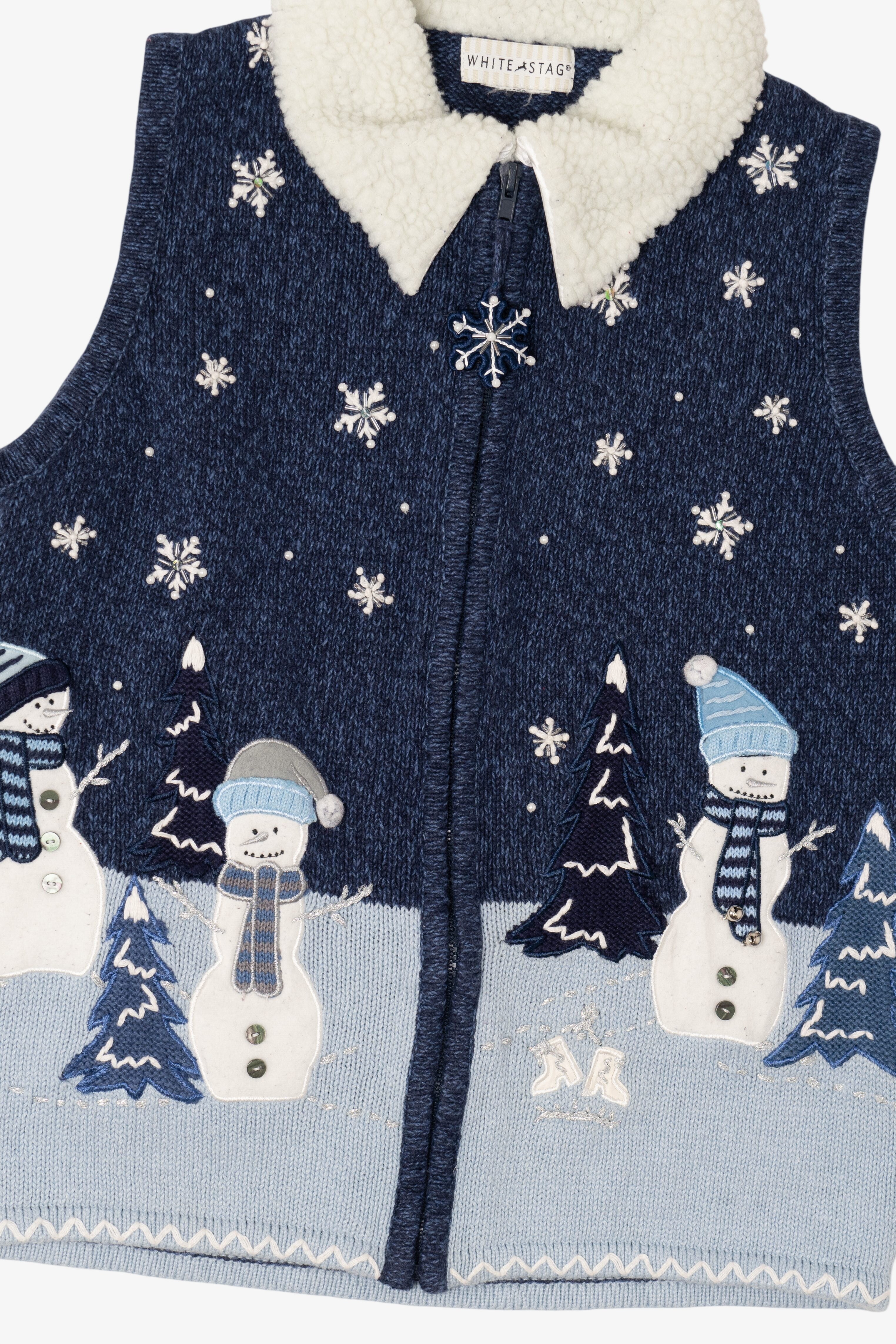Vintage Blue White Stag Snowmen Ugly Christmas Vest (2000s)