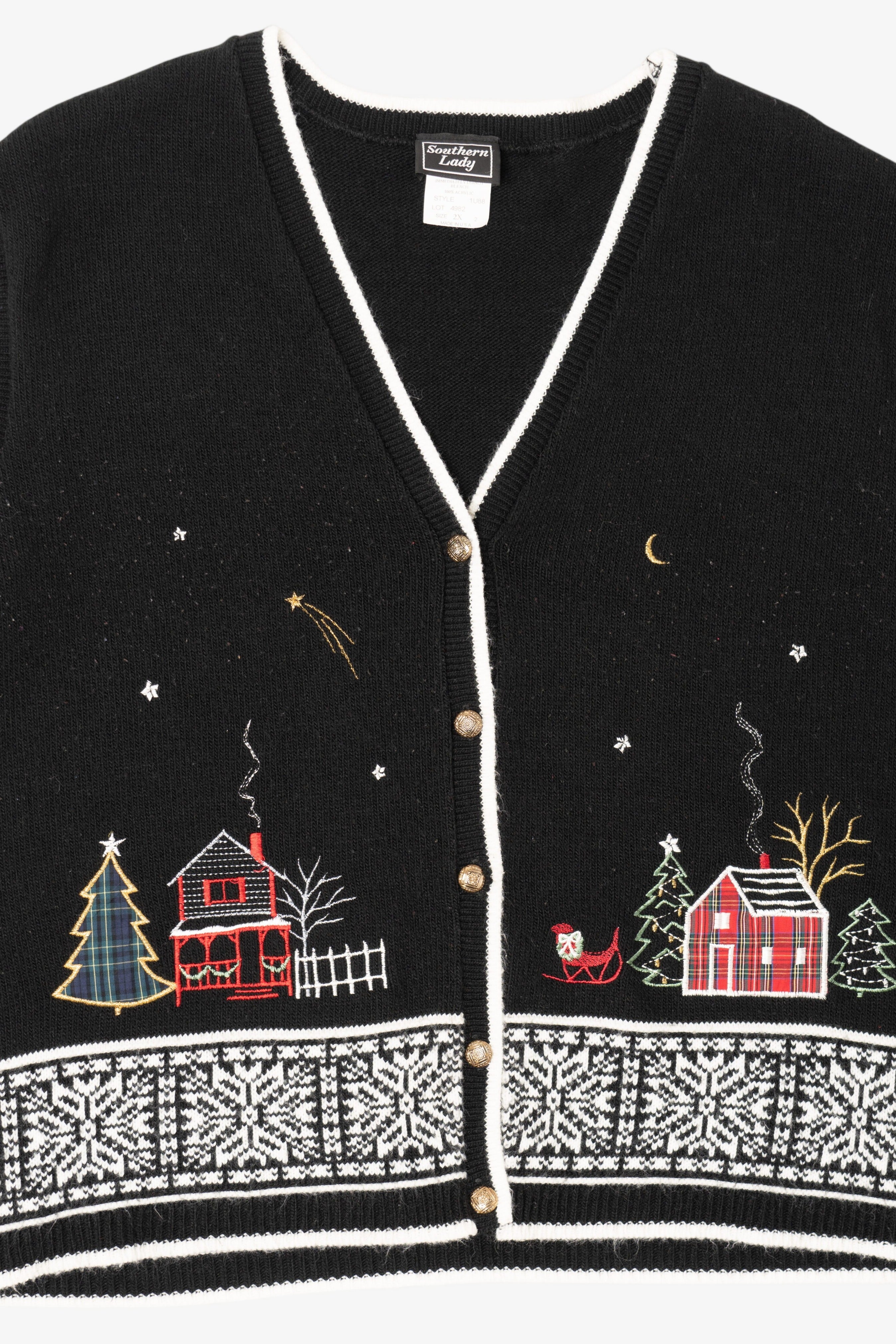 Vintage Black Southern Lady Embroidered Landscape Ugly Christmas Vest (1980s)