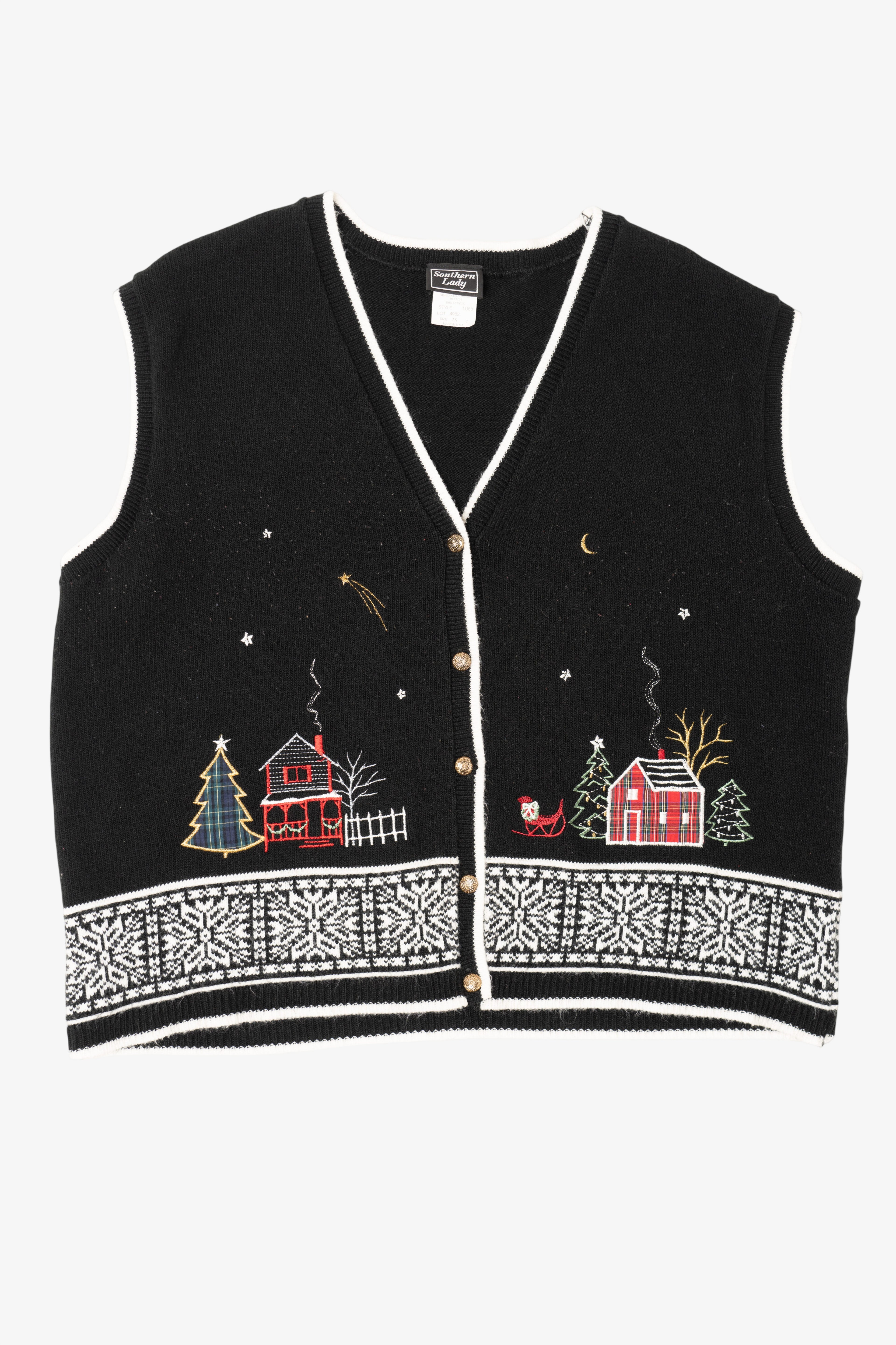 Vintage Black Southern Lady Embroidered Landscape Ugly Christmas Vest (1980s)