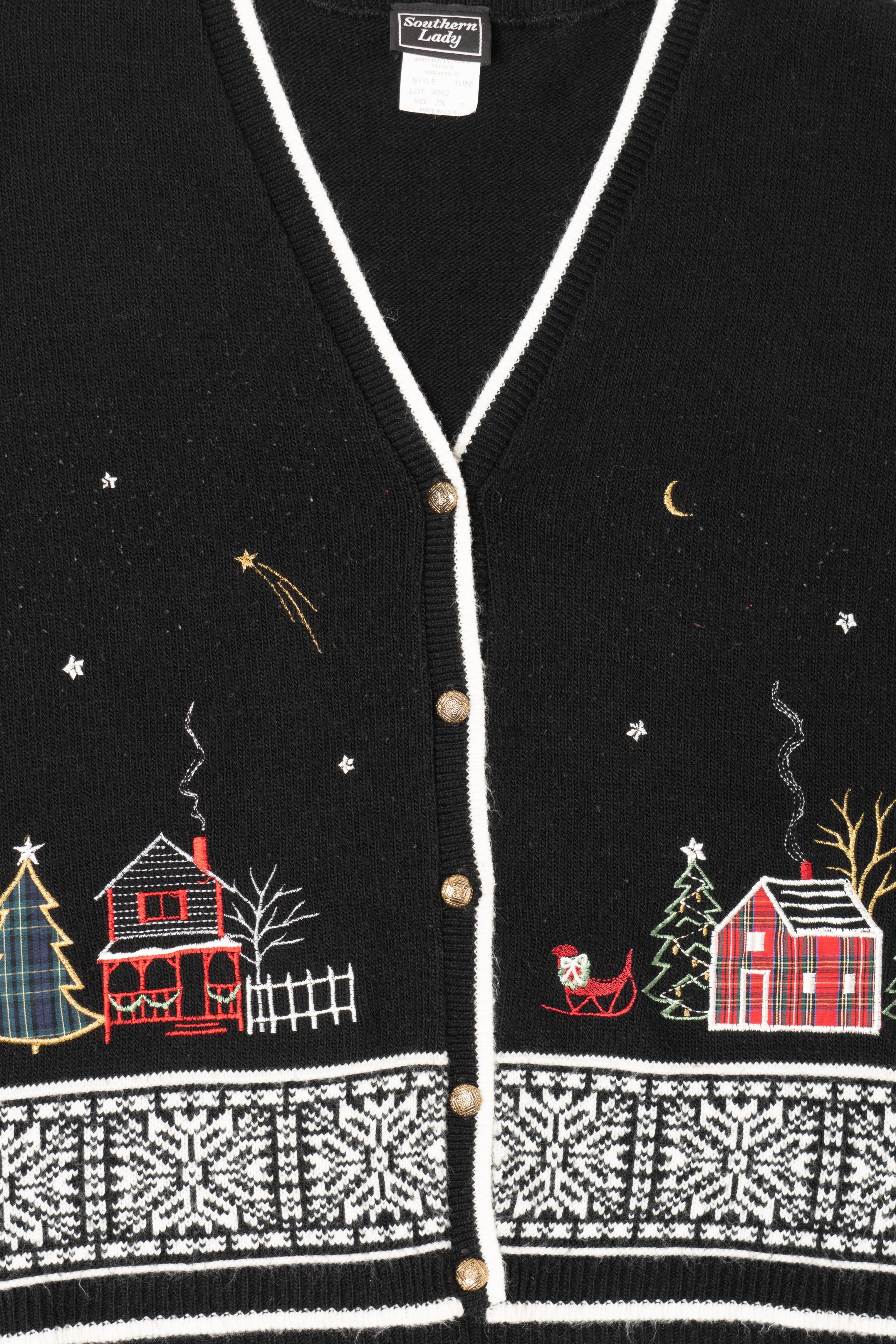 Vintage Black Southern Lady Embroidered Landscape Ugly Christmas Vest (1980s)