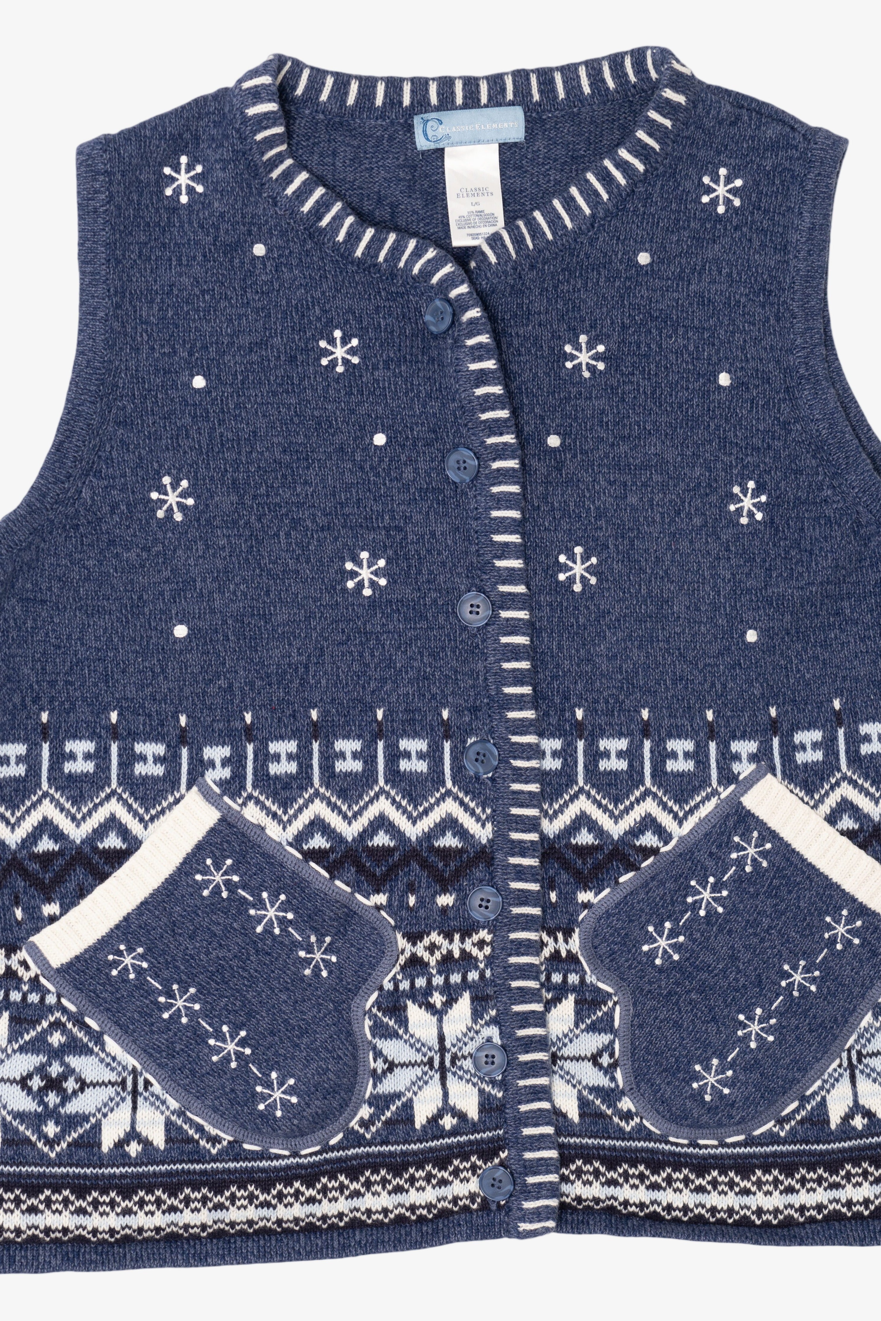 Vintage Blue Classic Elements Mitten Pockets Ugly Christmas Vest (2000s)