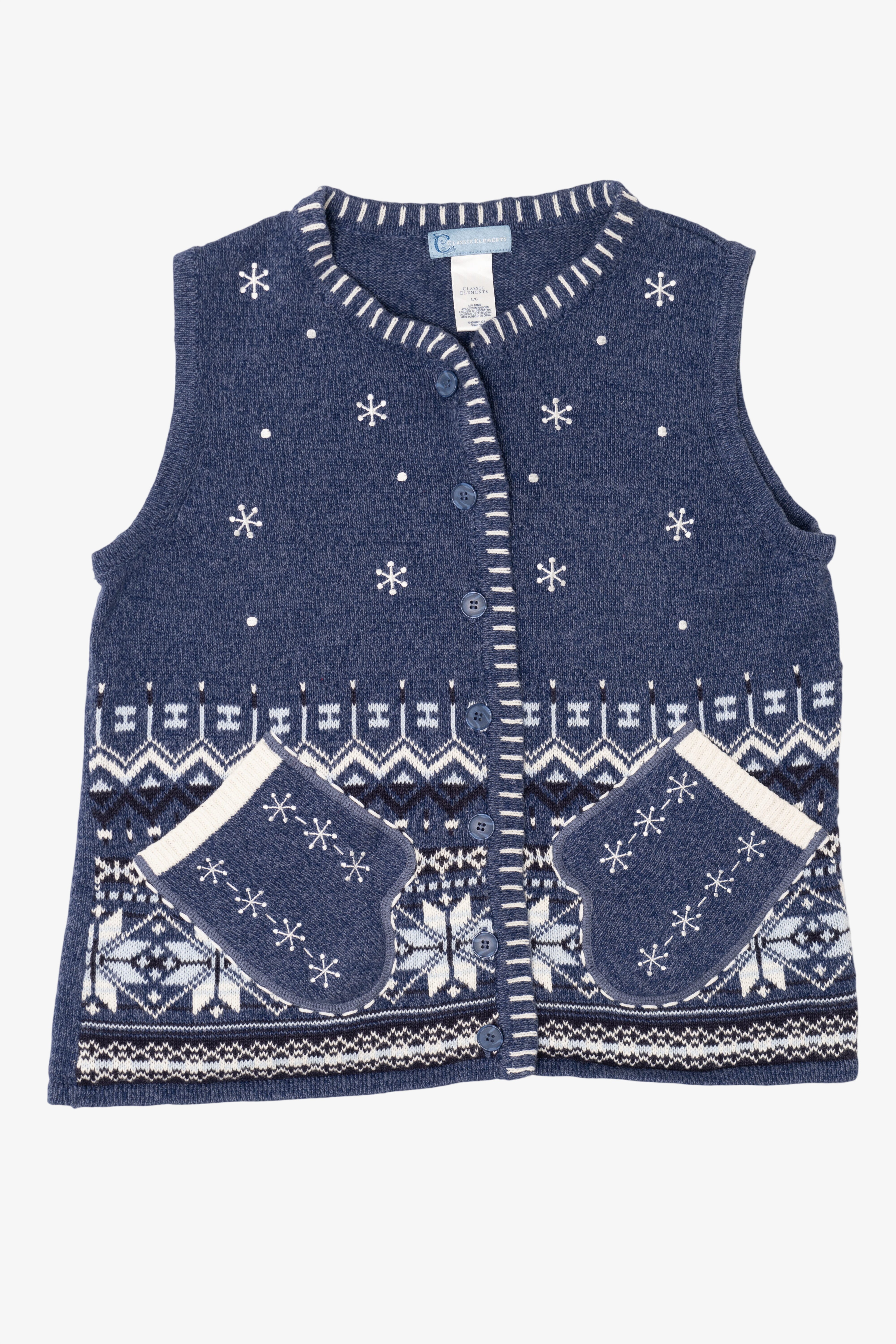 Vintage Blue Classic Elements Mitten Pockets Ugly Christmas Vest (2000s)