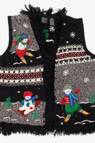 Vintage Black Skating Snowmen Ugly Christmas Vest (2000s)