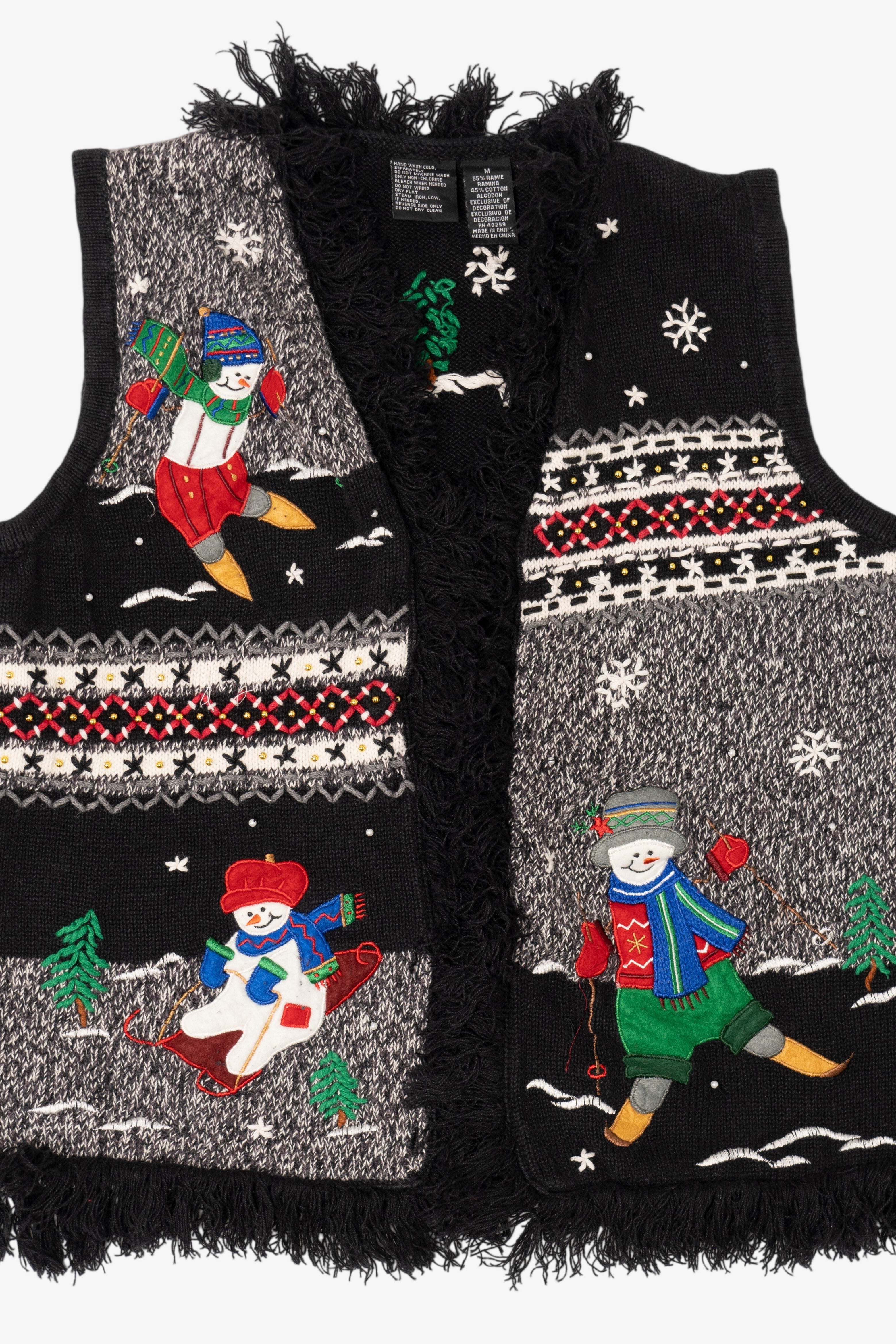 Vintage Black Skating Snowmen Ugly Christmas Vest (2000s)