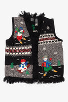 Vintage Black Skating Snowmen Ugly Christmas Vest (2000s)