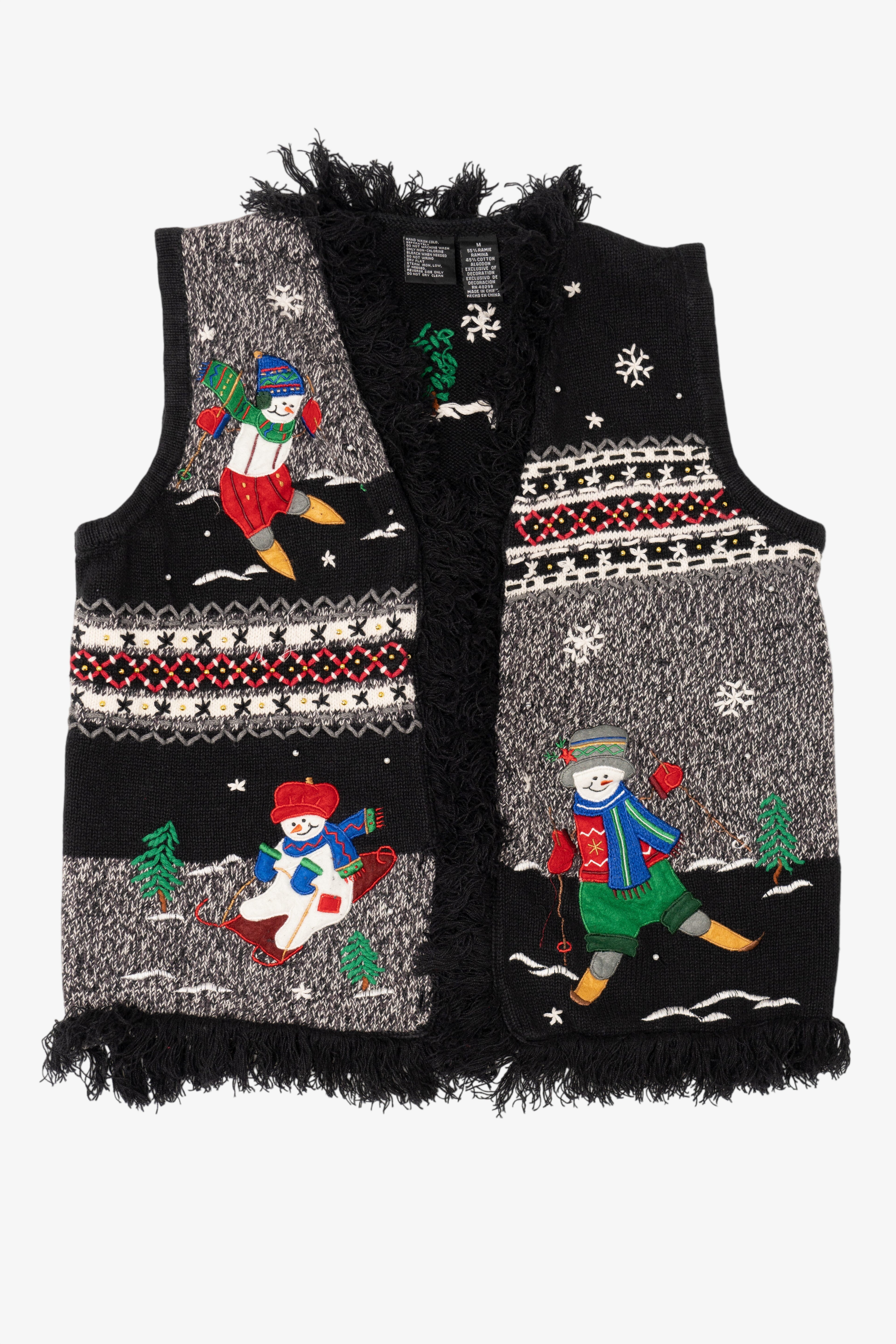 Vintage Black Skating Snowmen Ugly Christmas Vest (2000s)