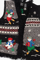 Vintage Black Skating Snowmen Ugly Christmas Vest (2000s)