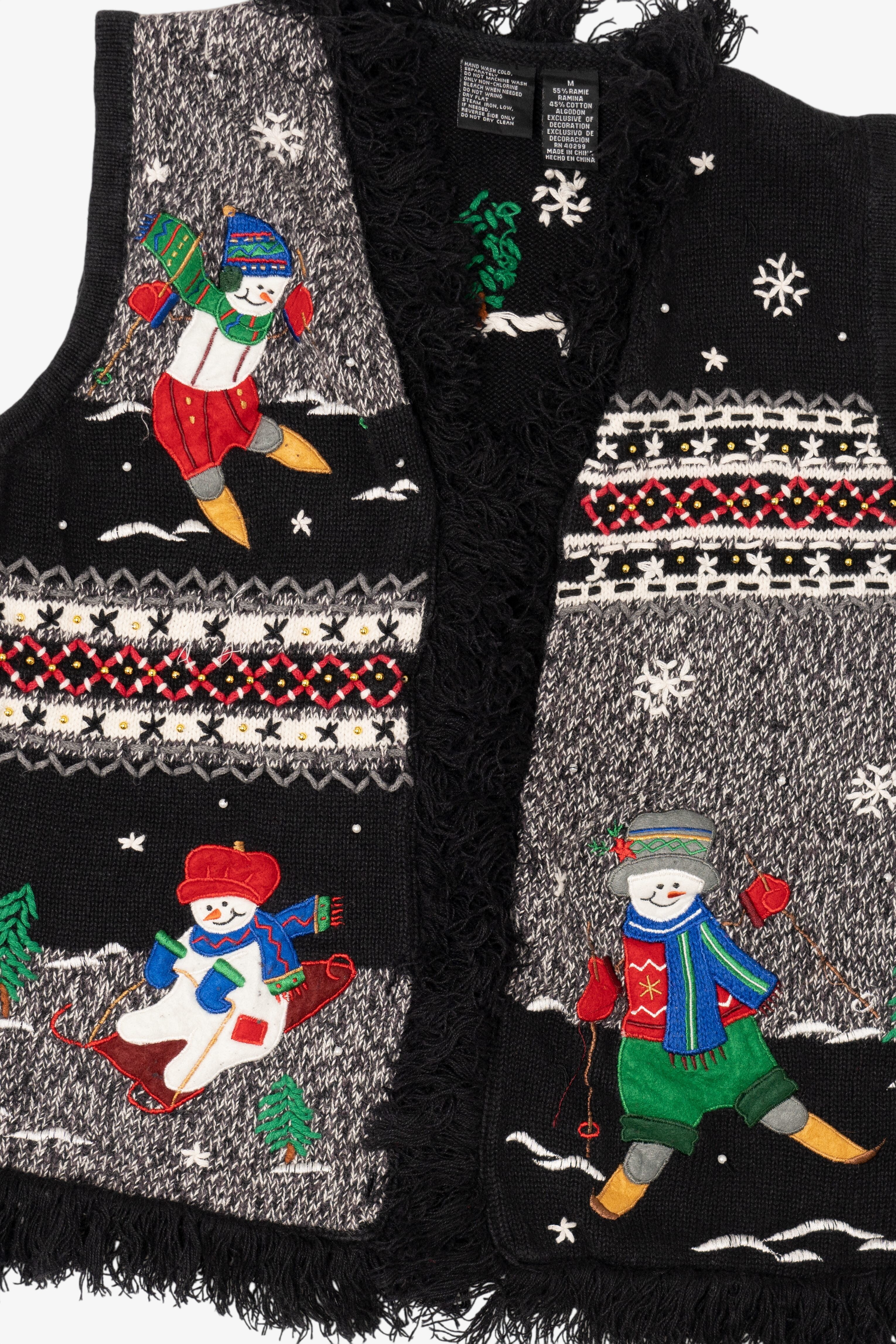 Vintage Black Skating Snowmen Ugly Christmas Vest (2000s)