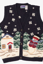 Vintage Navy Blue Northcrest Snowmen Ugly Christmas Vest (1990s)