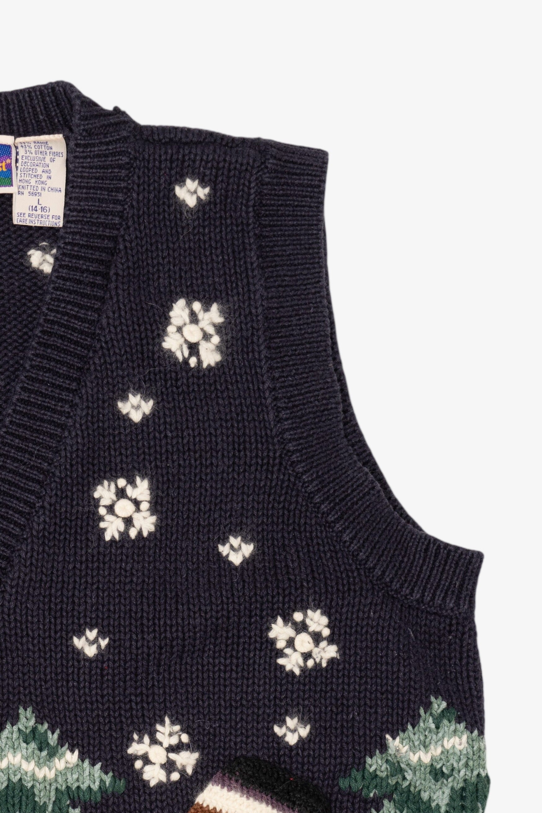 Vintage Navy Blue Northcrest Snowmen Ugly Christmas Vest (1990s)