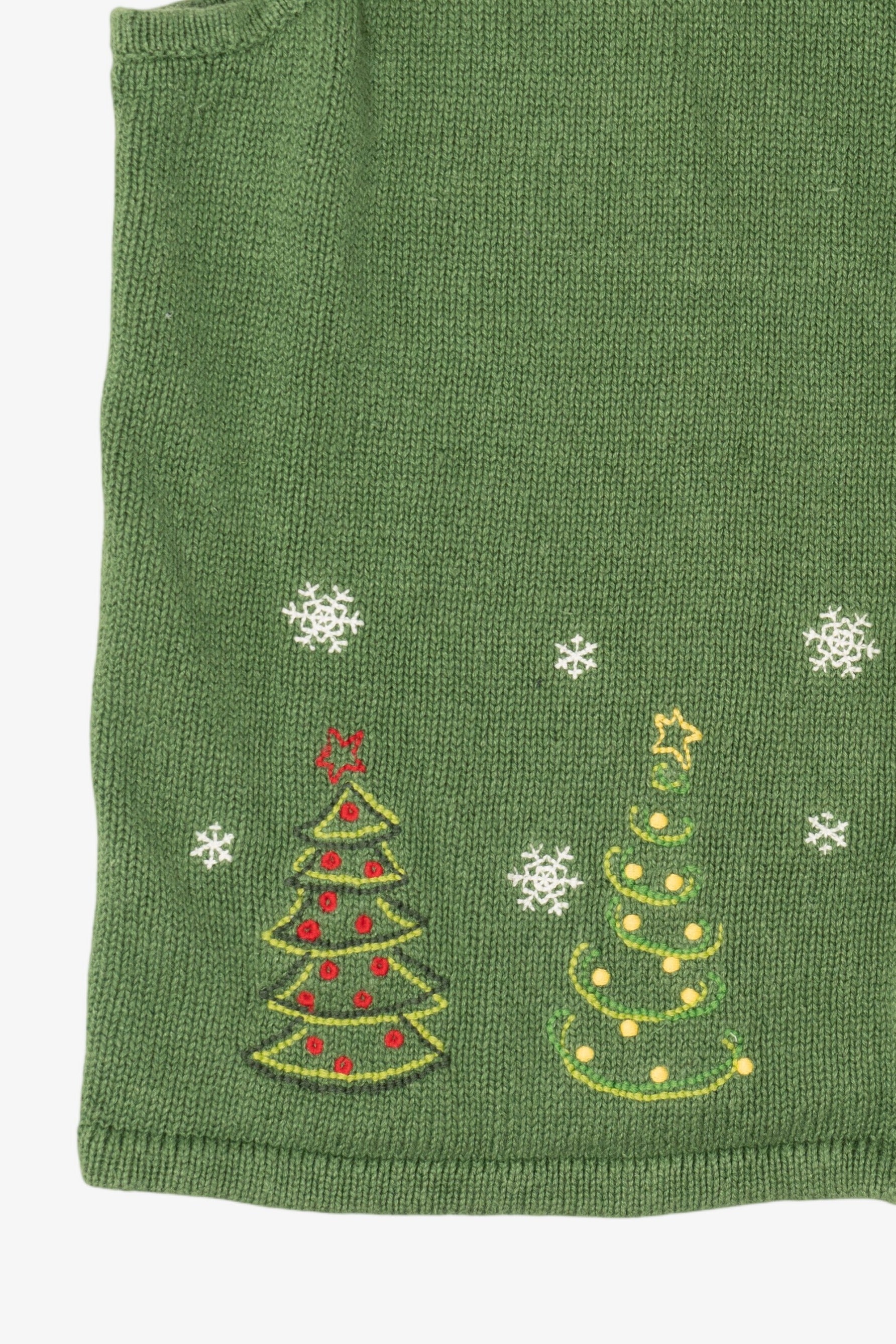 Vintage Green Hand Embroidered Christopher & Banks Trees Ugly Christmas Vest (1990s)