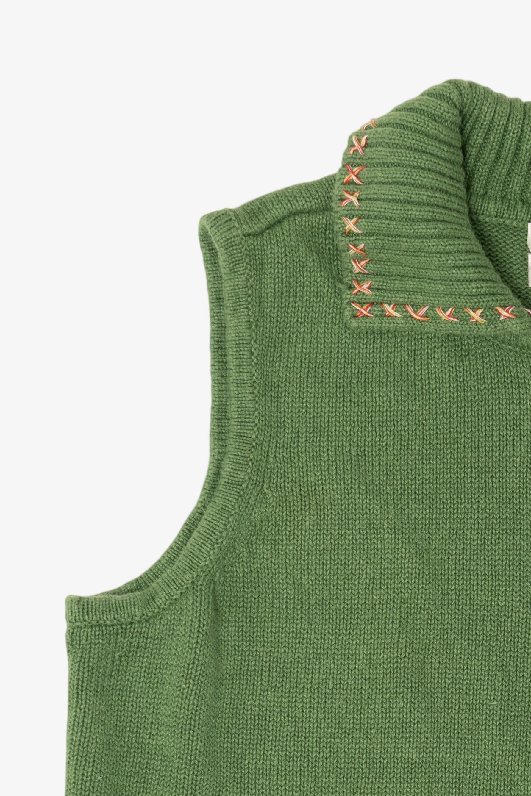 Vintage Green Hand Embroidered Christopher & Banks Trees Ugly Christmas Vest (1990s)