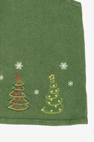 Vintage Green Hand Embroidered Christopher & Banks Trees Ugly Christmas Vest (1990s)