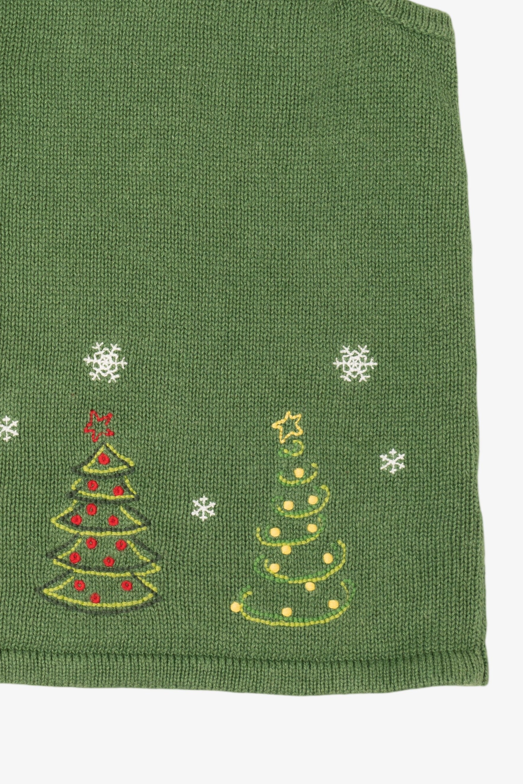 Vintage Green Hand Embroidered Christopher & Banks Trees Ugly Christmas Vest (1990s)