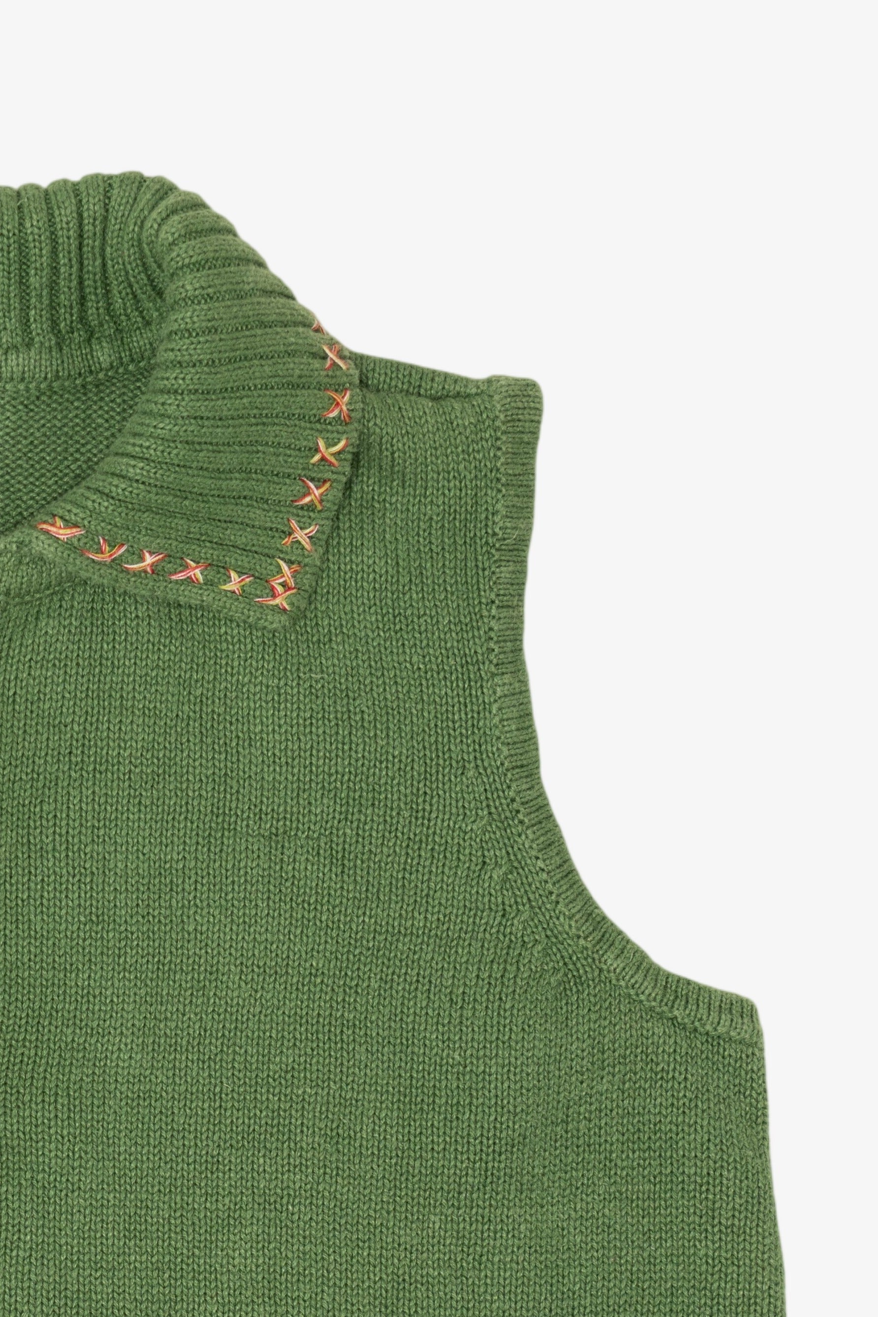 Vintage Green Hand Embroidered Christopher & Banks Trees Ugly Christmas Vest (1990s)