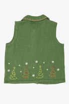 Vintage Green Hand Embroidered Christopher & Banks Trees Ugly Christmas Vest (1990s)