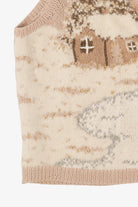 Vintage Hand Knit Beige Marisa Christina Landscape Ugly Christmas Vest (1990s)