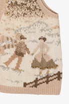 Vintage Hand Knit Beige Marisa Christina Landscape Ugly Christmas Vest (1990s)