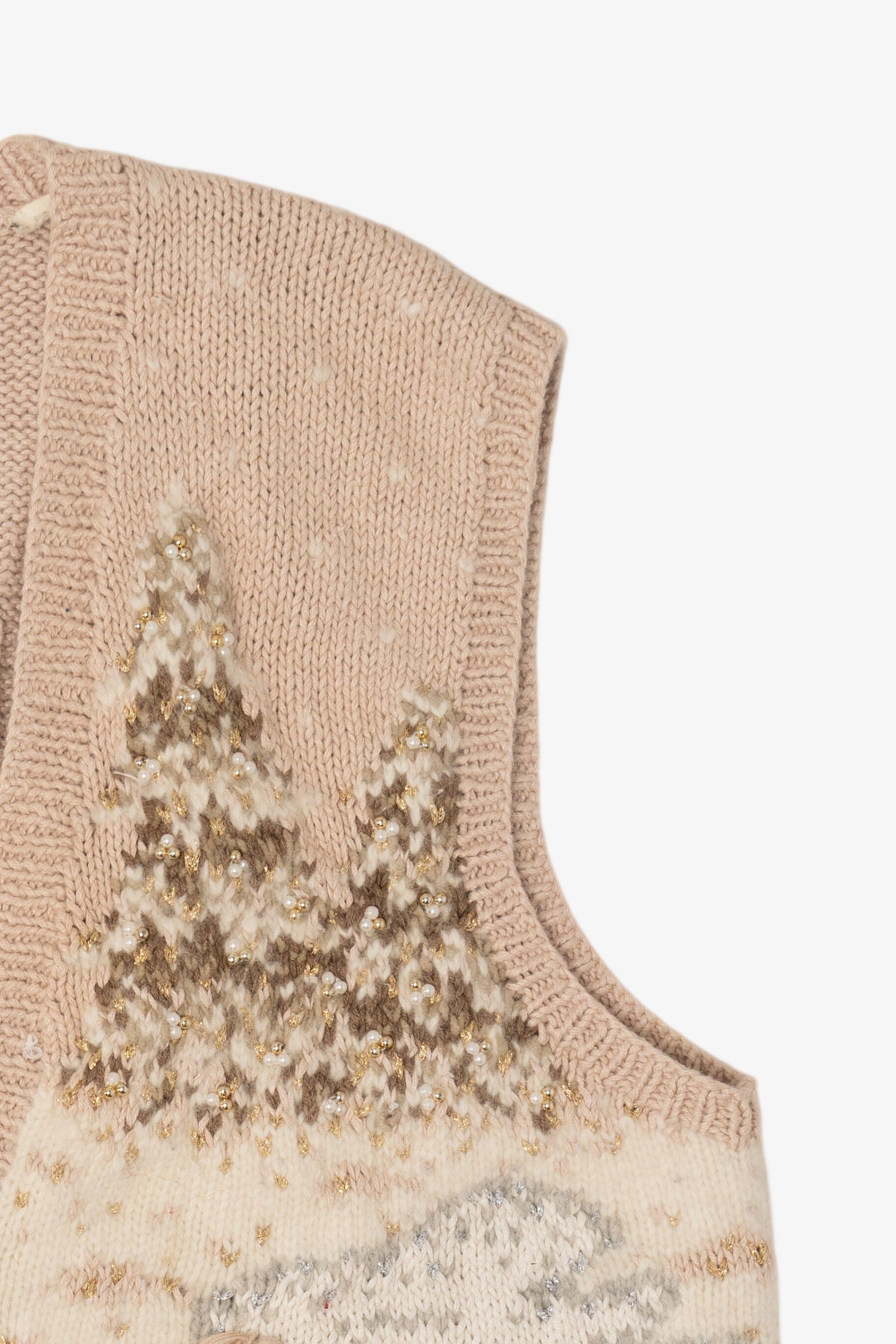 Vintage Hand Knit Beige Marisa Christina Landscape Ugly Christmas Vest (1990s)