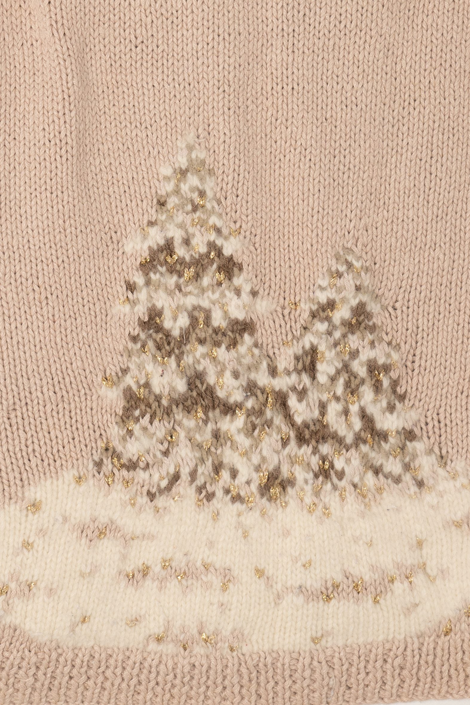 Vintage Hand Knit Beige Marisa Christina Landscape Ugly Christmas Vest (1990s)