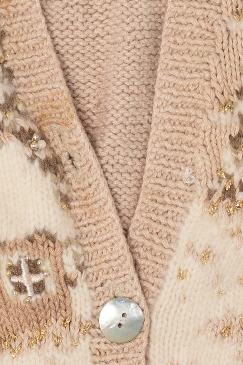 Vintage Hand Knit Beige Marisa Christina Landscape Ugly Christmas Vest (1990s)