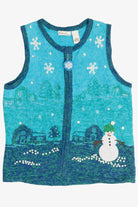 Vintage Kim Rogers Snowman Embroidered Scenery Ugly Christmas Vest (1990s)